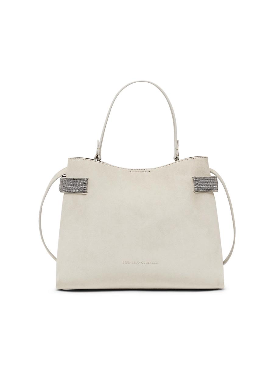 Womens Essence Top Handle Bag in Suede with Precious Bands Product Image