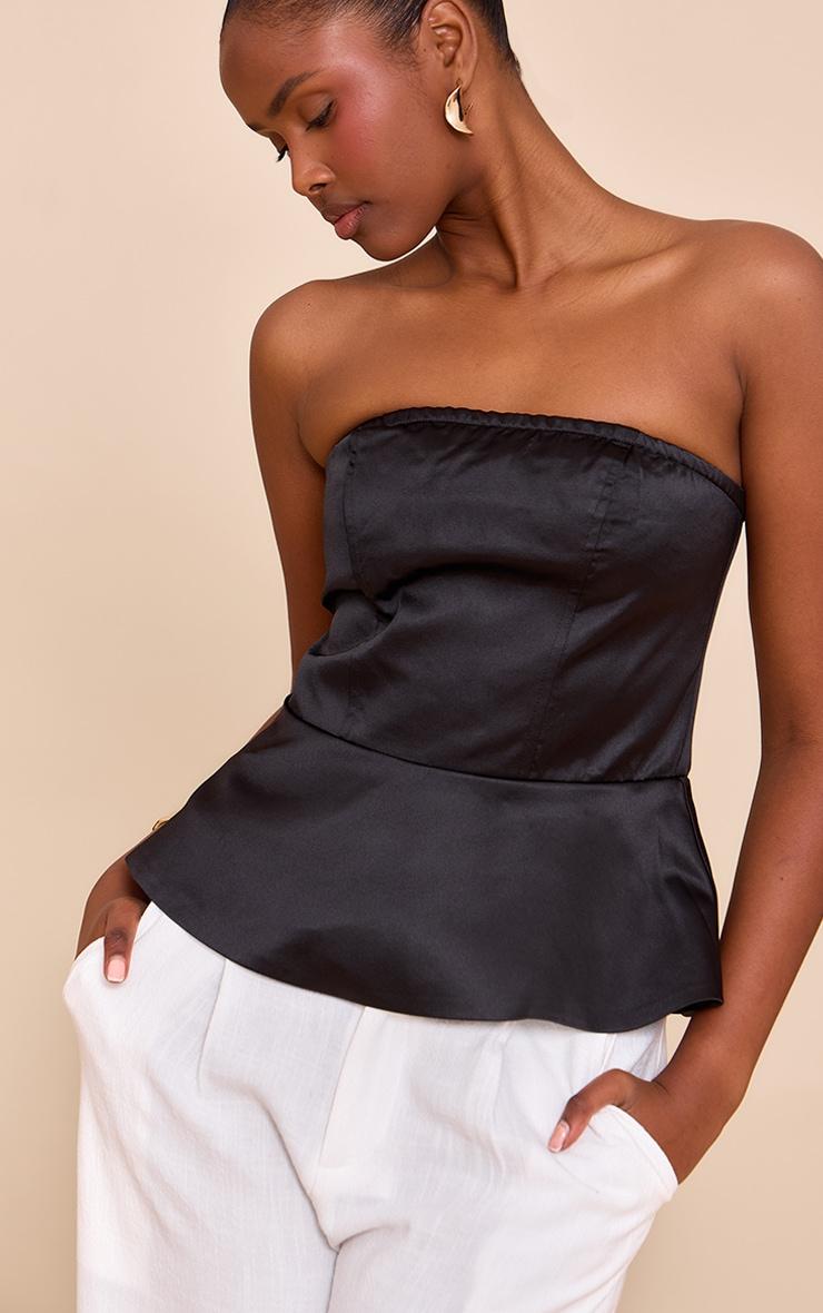 Black Satin Peplum Corset Product Image