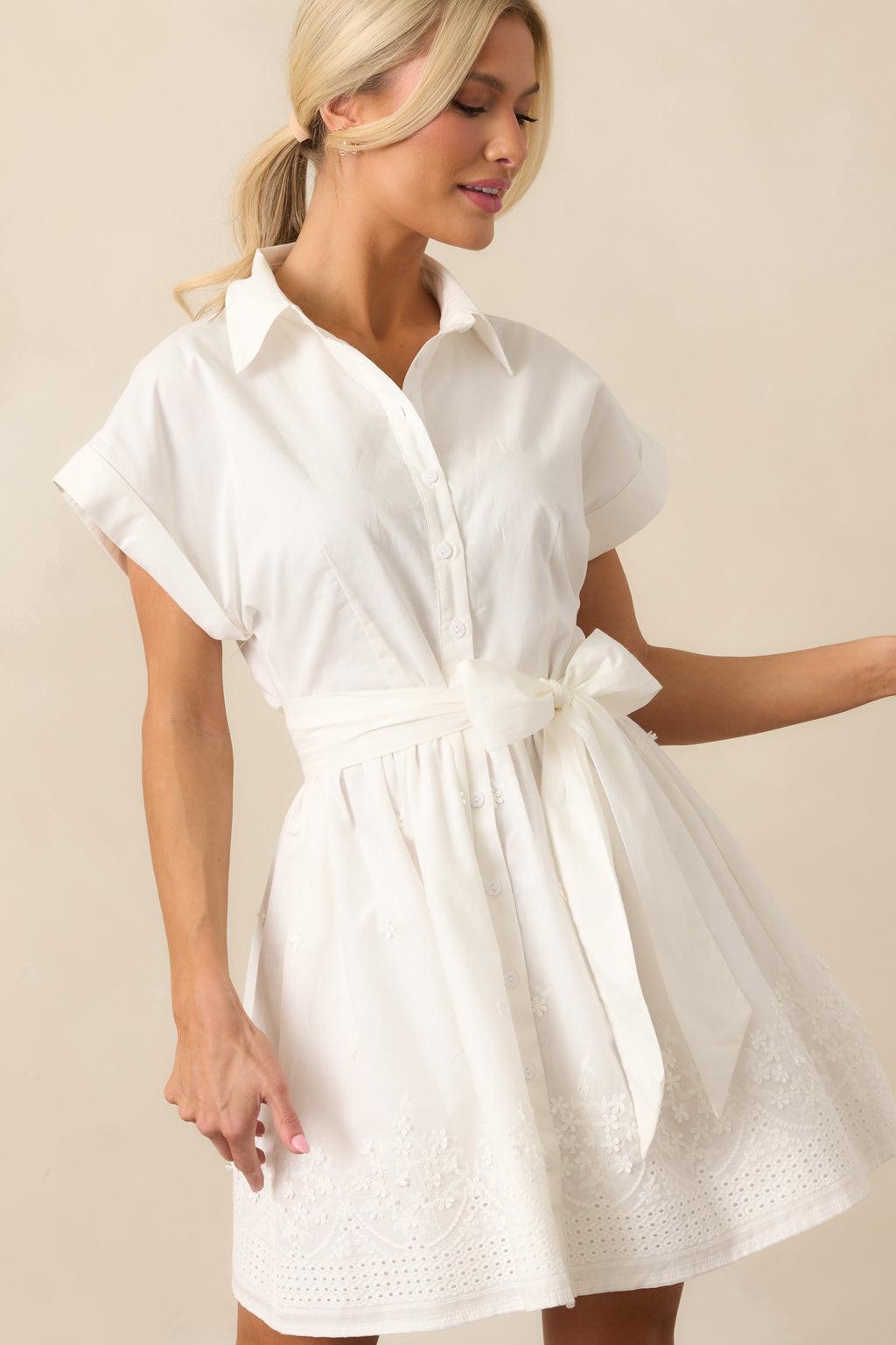 Morning Markets Cotton White Botton Front Mini Dress Product Image