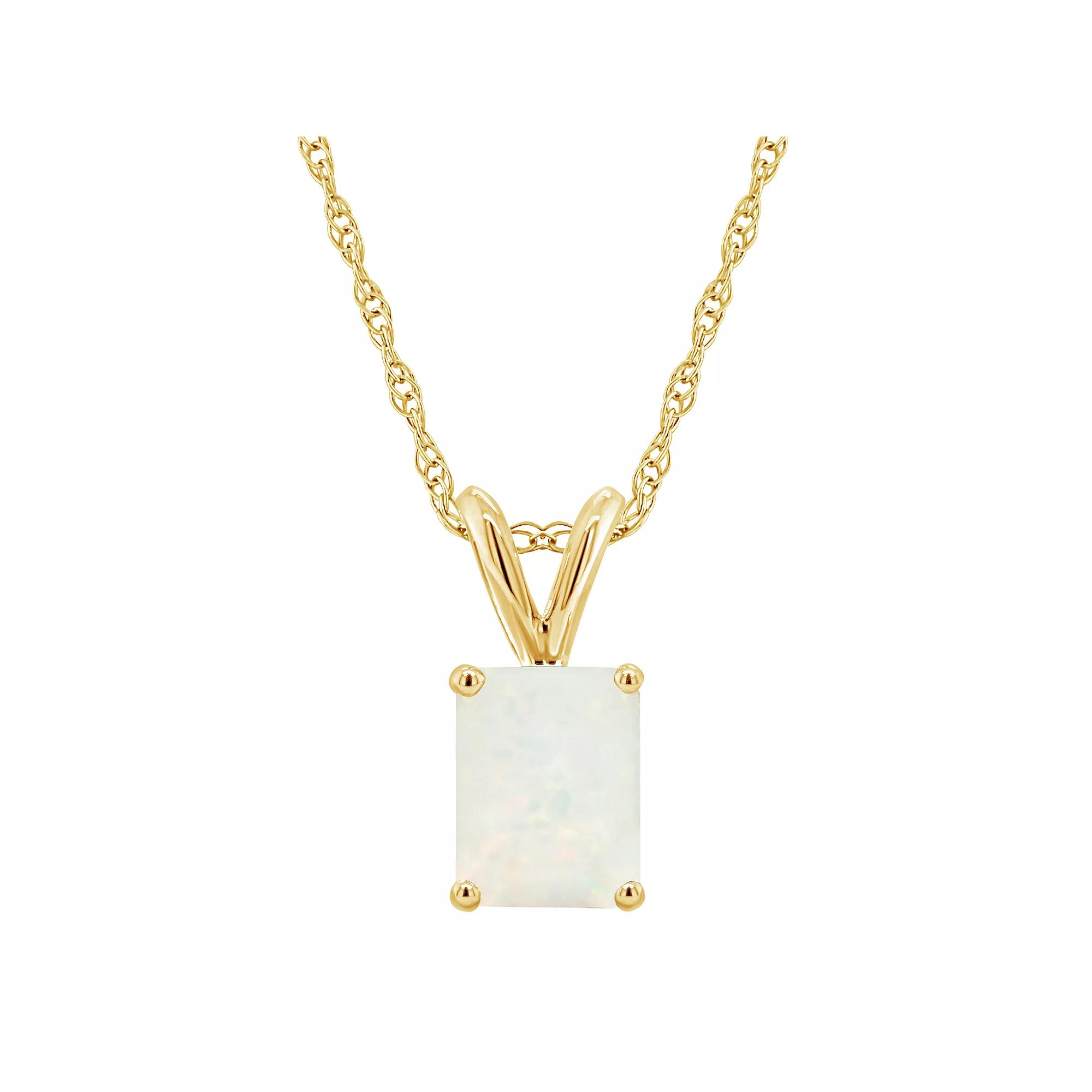 Celebration Gems 14k Gold Emerald Cut White Opal Pendant Necklace, Women's,  Product Image