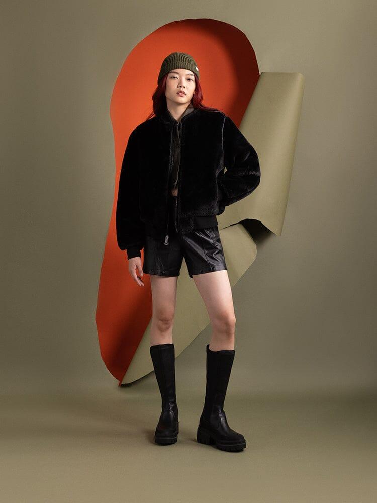 WOMEN'S REVERSIBLE FAUX LEATHER MA-1 BOMBER JACKET Product Image