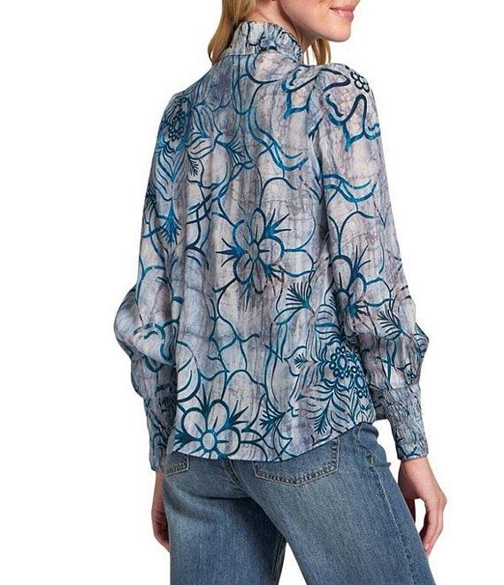APNY Woven Floral Print Mock Neck Long Sleeve Blouse Product Image