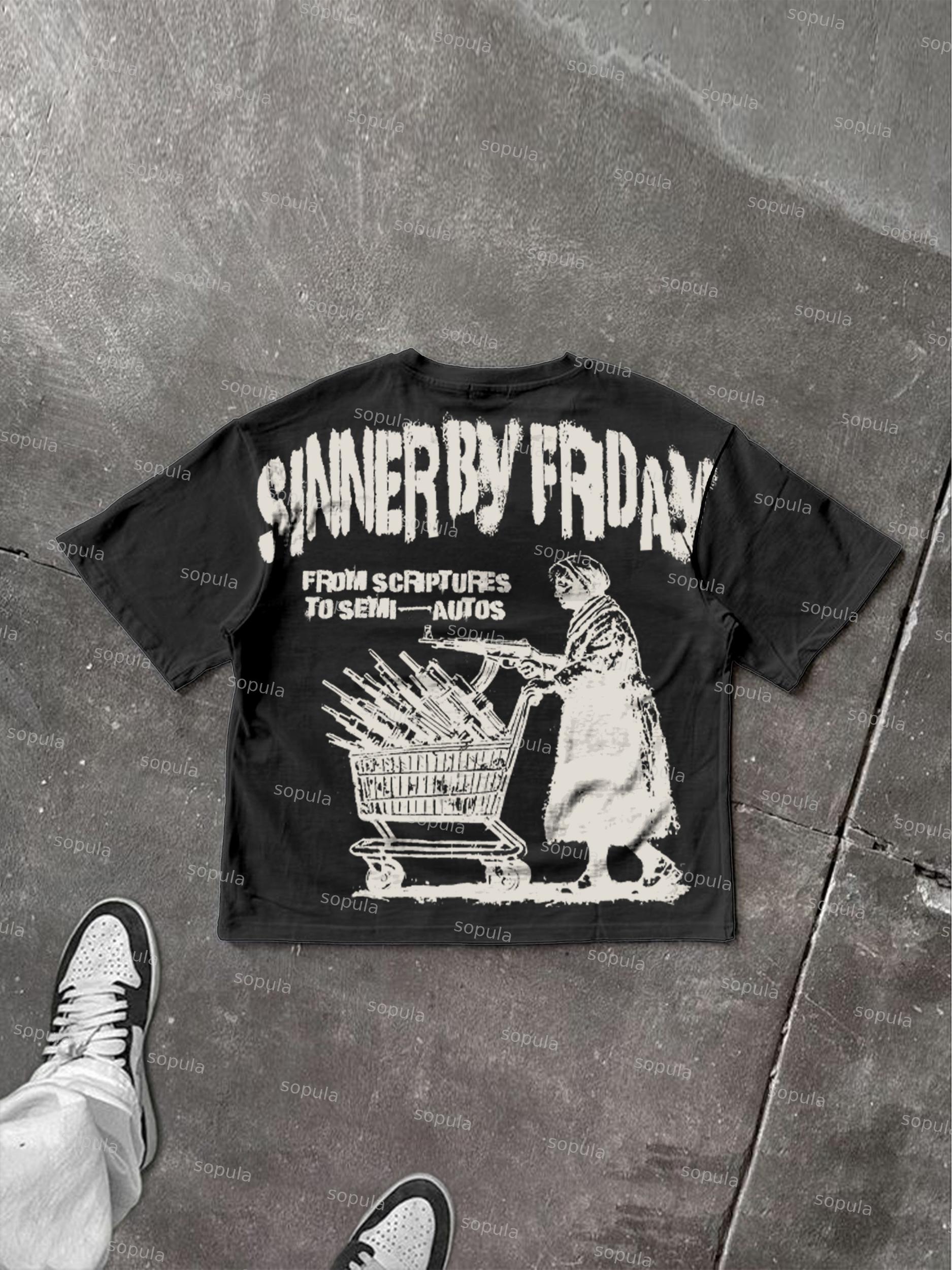 Sunday Is A Saint, Friday Is A Sinner Street Vintage Graphic Cotton T-shirt Product Image
