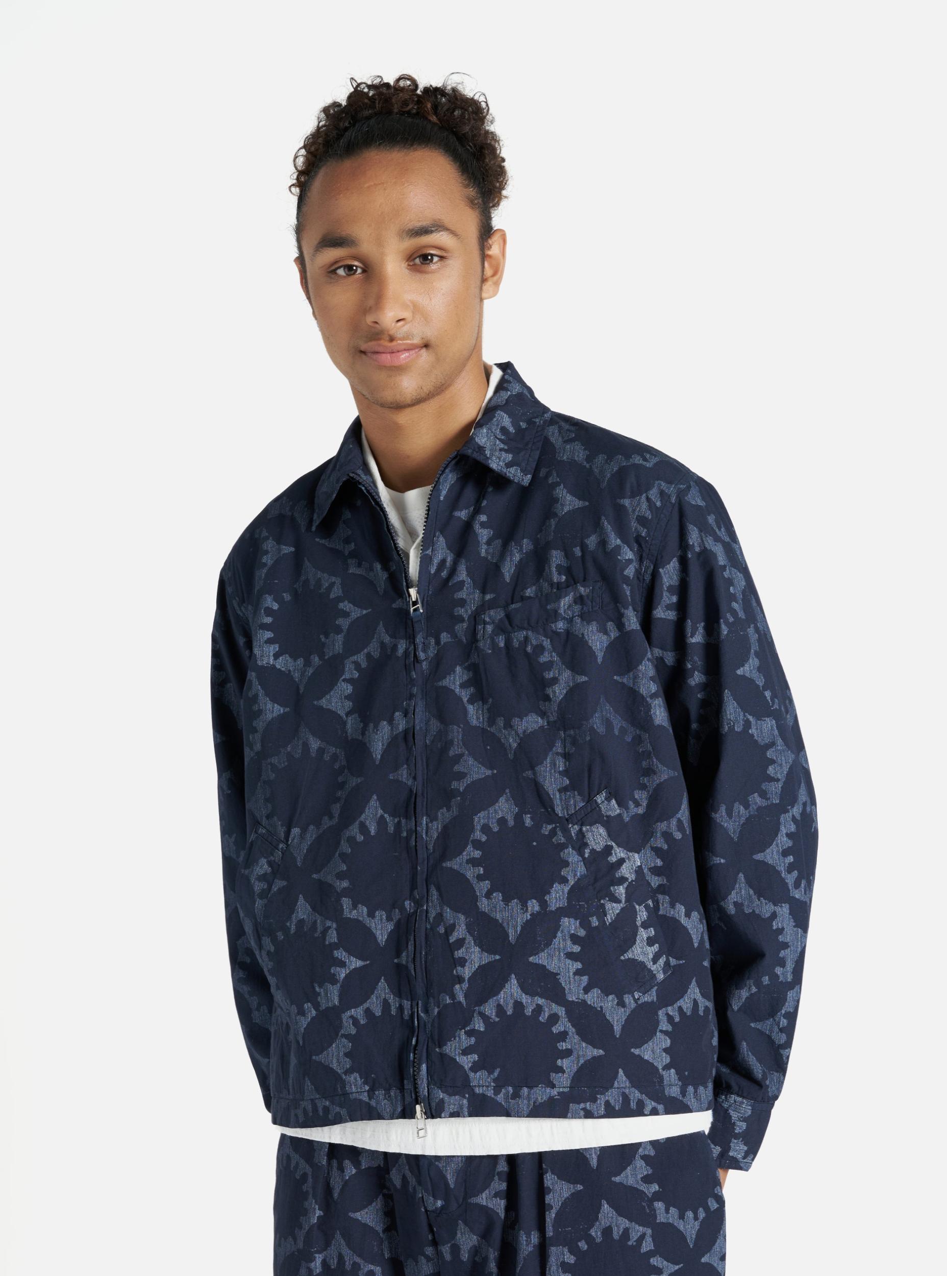 Universal Works Windcheater in Navy Over Dyed Sun Print Product Image