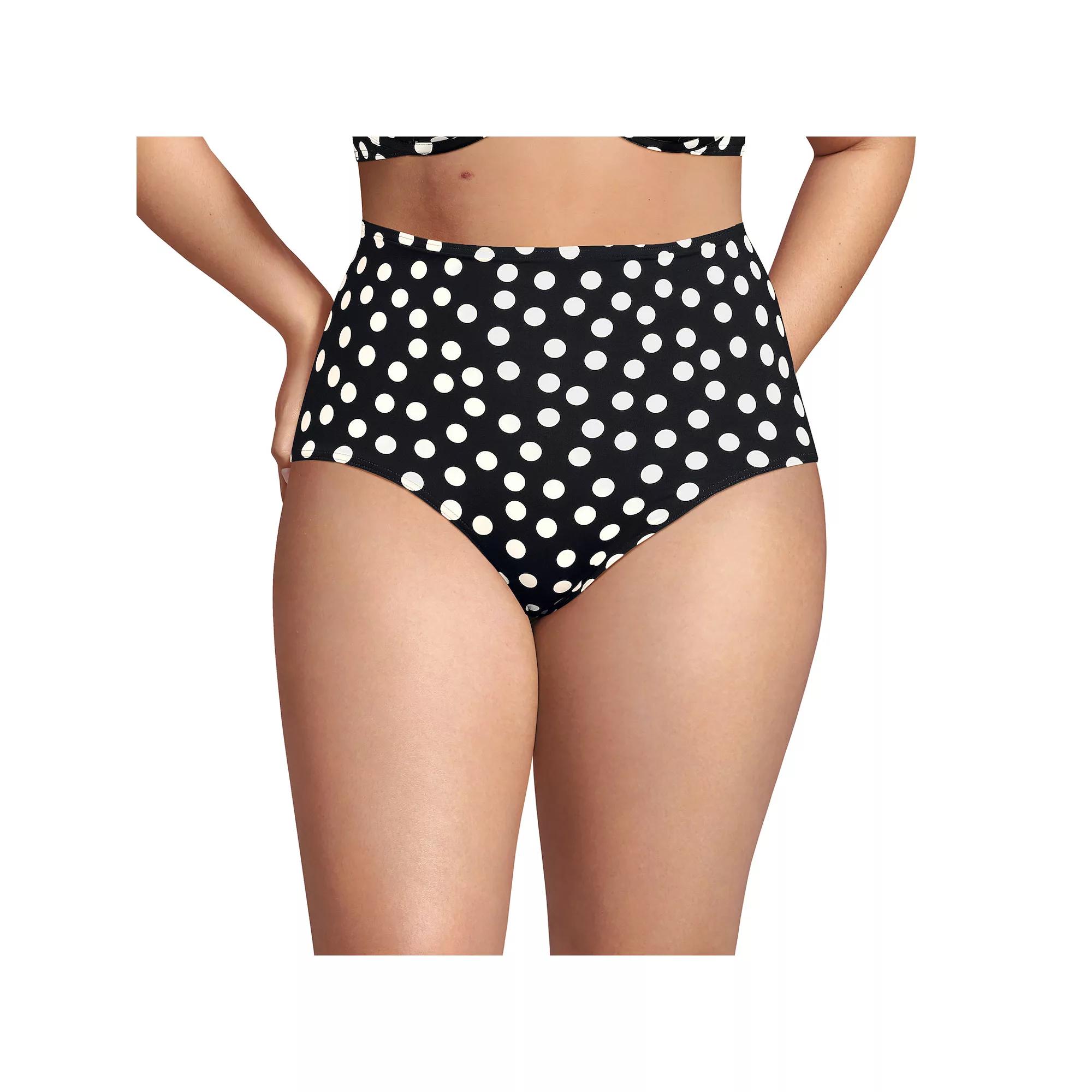 Plus Size Lands' End High Waisted Swim Bottoms, Women's, Size: 22 W, Black White Dots Product Image