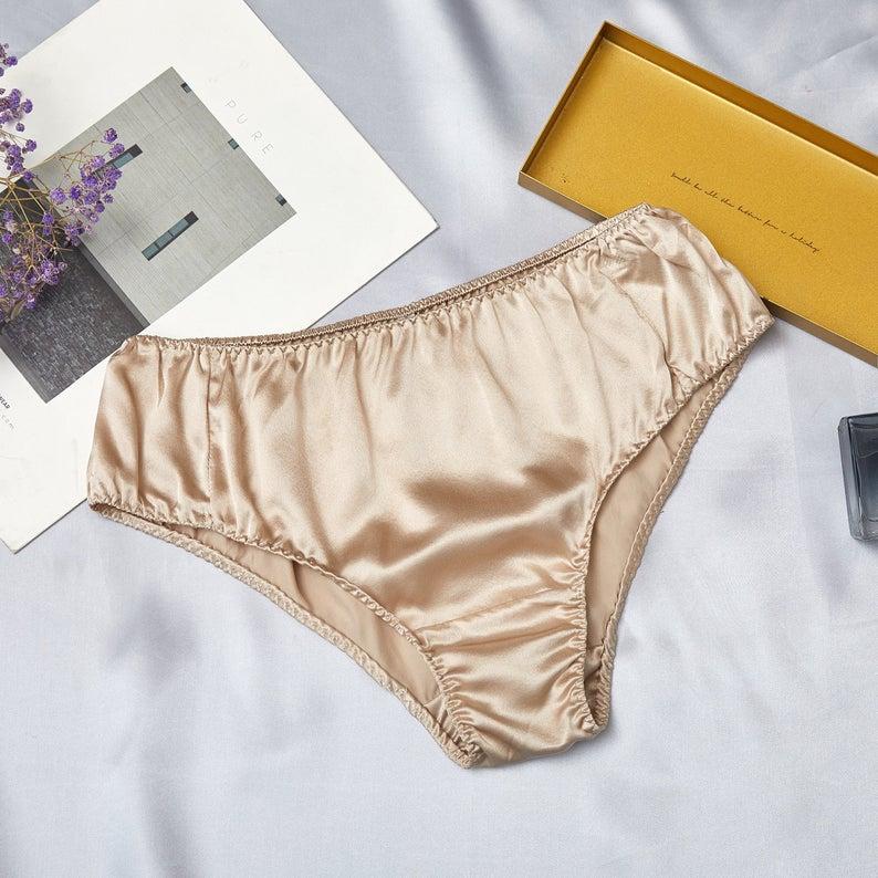 Beige Pure Mulberry Silk Bikini Panties | Mid Waist | 22 Momme | Float Collection Product Image