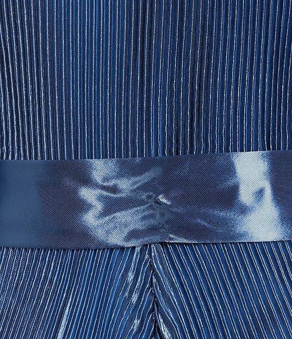 Donna Karan Satin V-Neck Long Sleeve Tie Sash Sheath Dress Product Image