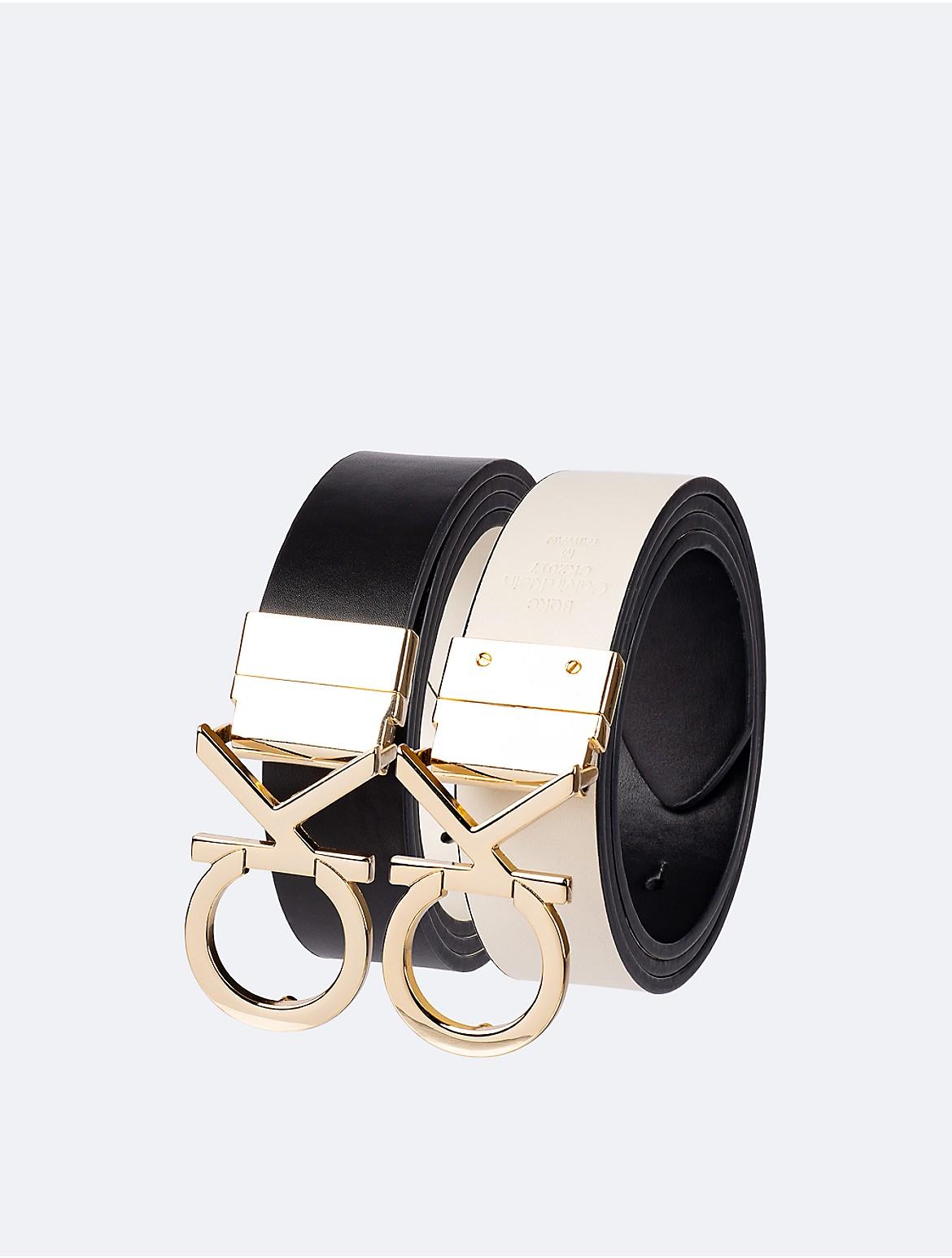 Calvin Klein Womens Monogram Logo Plaque Reversible Belt - Multi Product Image