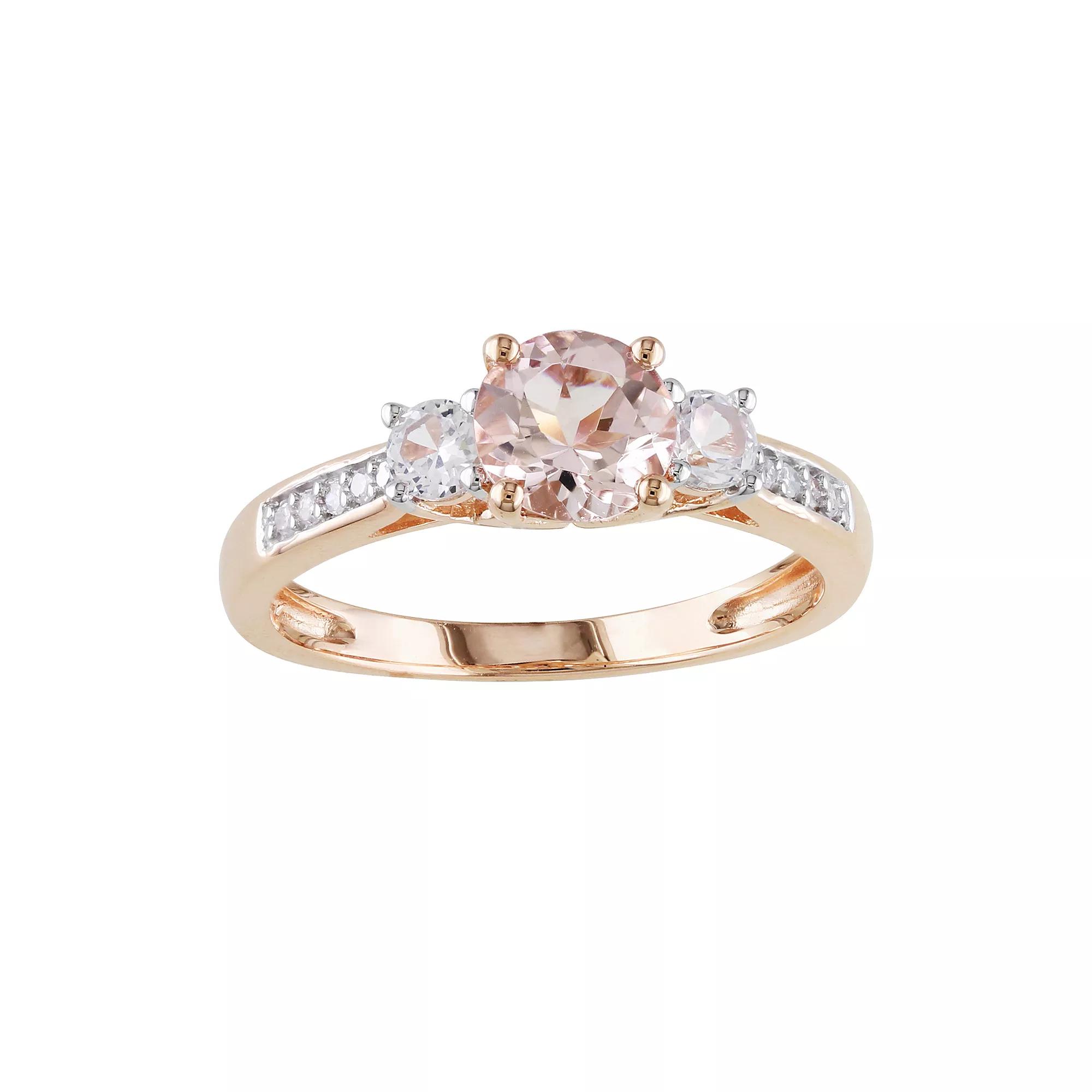 10k Rose Gold Morganite, Lab Created White Sapphire & Diamond Accent 3-Stone Ring, Womens Pink Product Image