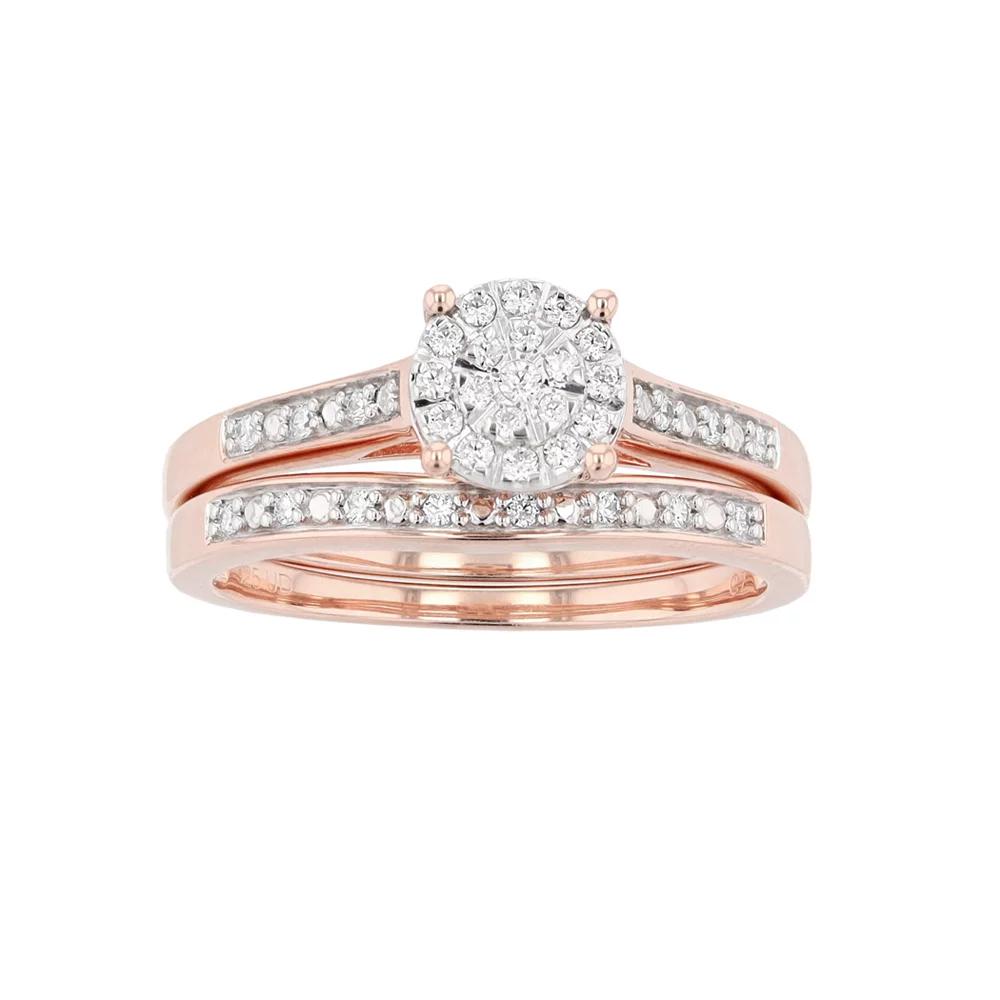 Sterling Silver 1/5 Carat T.W. Diamond Engagement Ring Set, Women's, Size: 7, Pink Tone Product Image