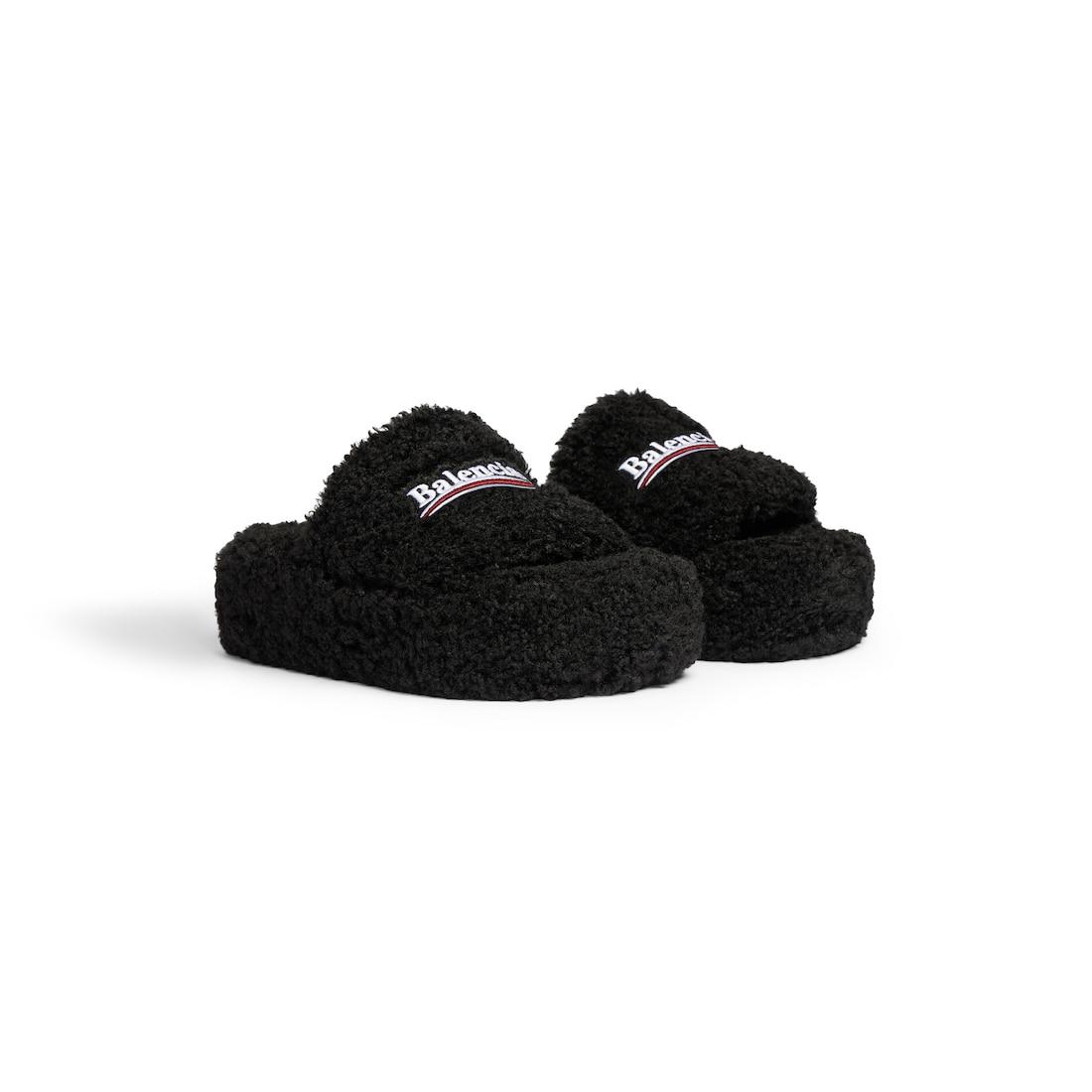 Women's Furry Platform Sandal in Black Product Image