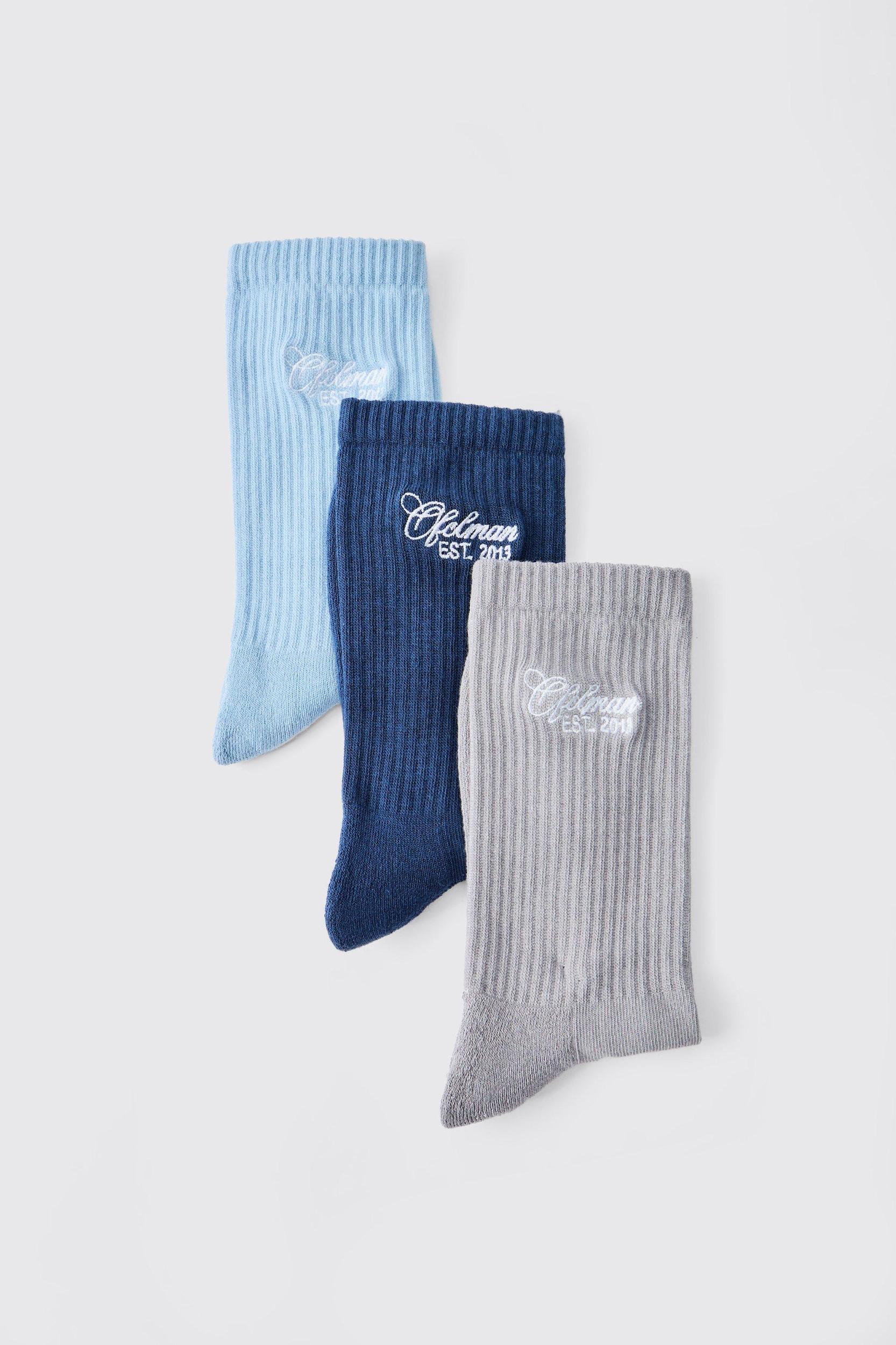 3 Pack Ofcl MAN Embroidered Sport Socks | boohooMAN USA Product Image