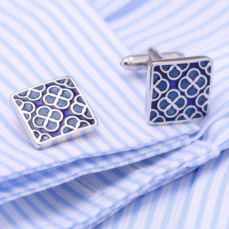 Square Blue Clover Cuff Links Product Image