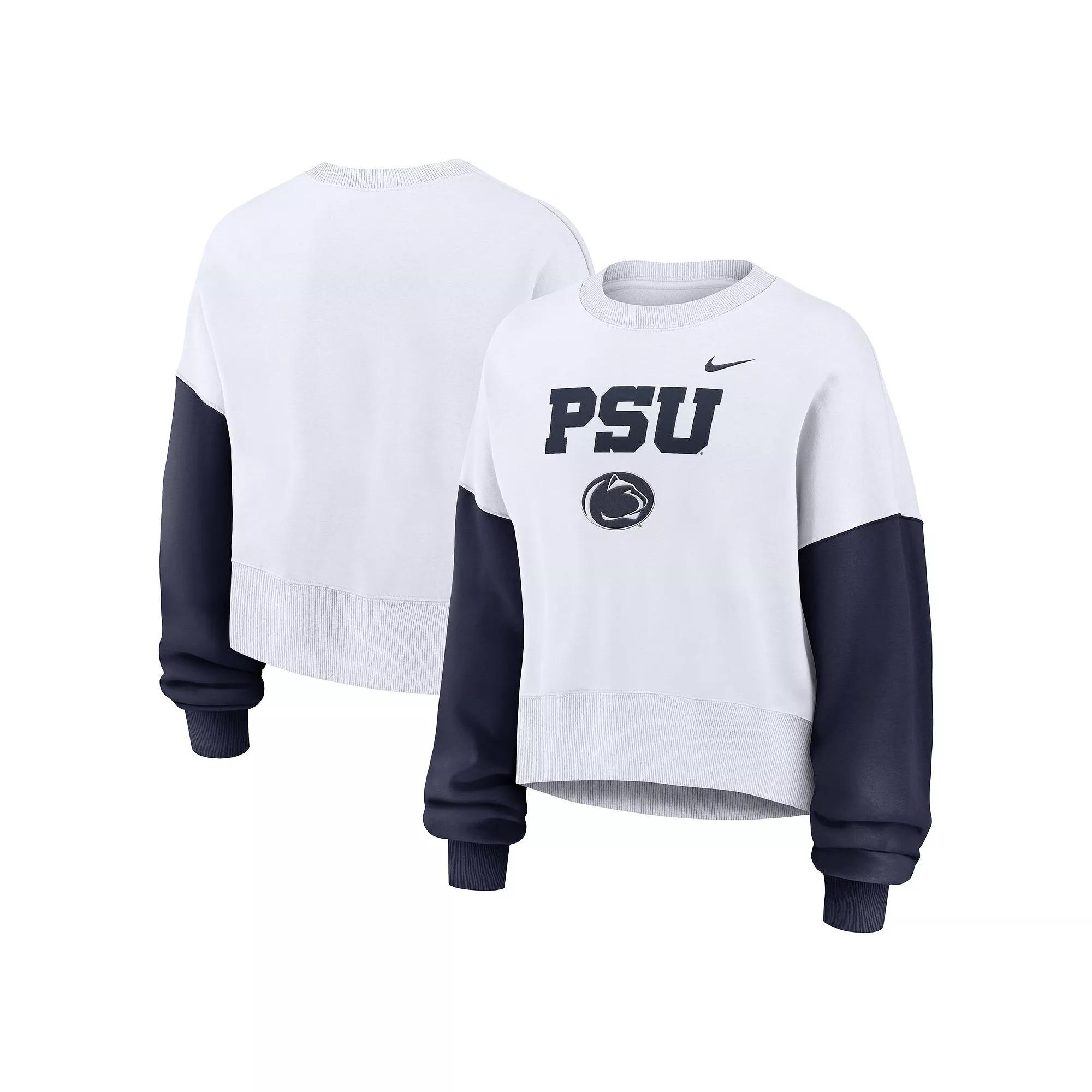 Women's Nike White Iowa Hawkeyes Color-Block Oversized Cropped Pullover Sweatshirt, Size: Large Product Image