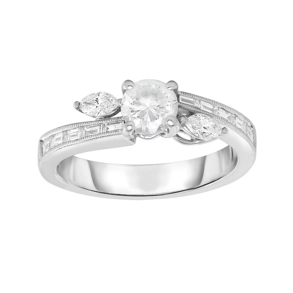 14k White Gold 1 Carat T.W. Diamond Bypass Engagement Ring, Women's, Size: 7 Product Image