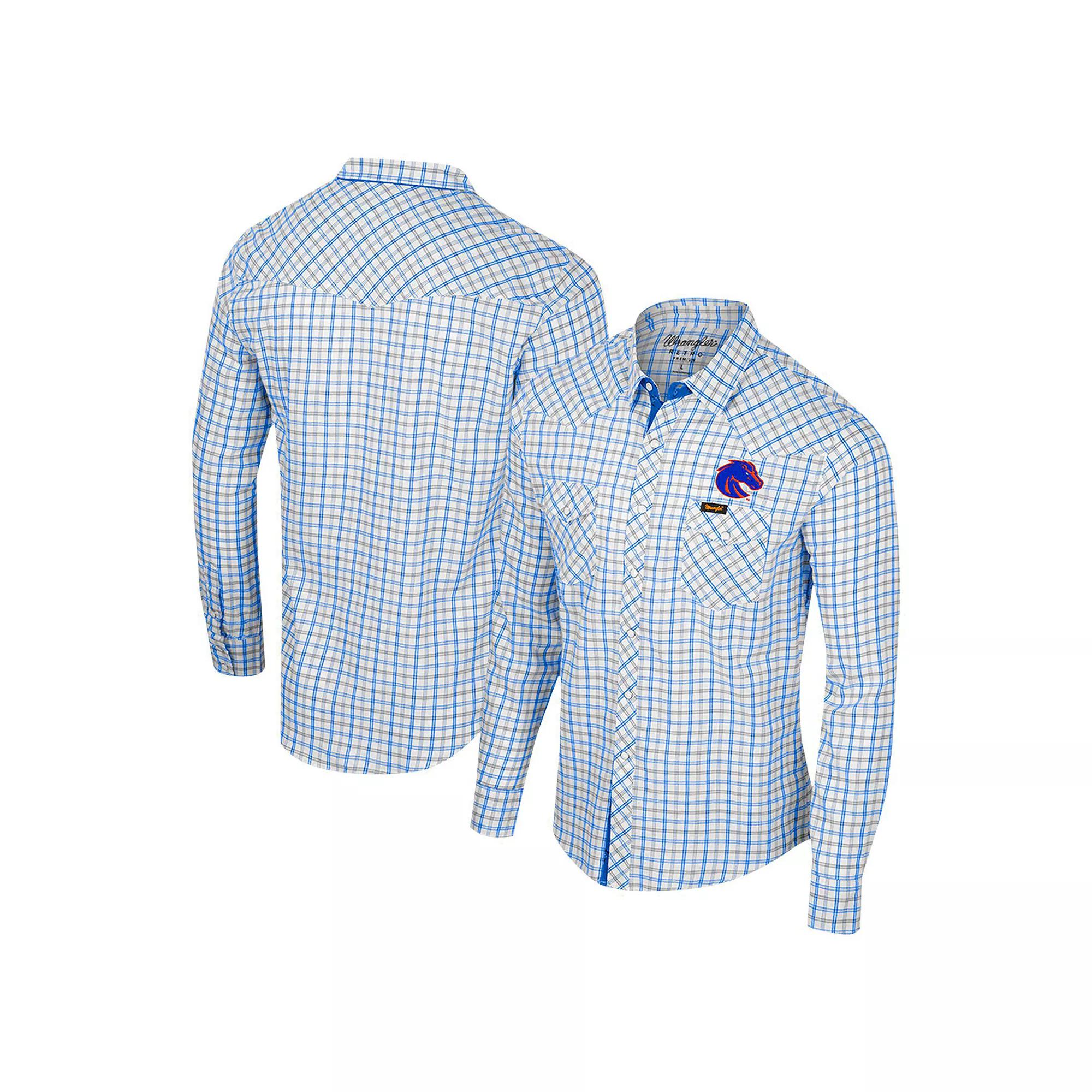 Men's Colosseum x Wrangler White Boise State Broncos Plaid Window Pane Long Sleeve Full-Snap Shirt, Size: XXL Product Image