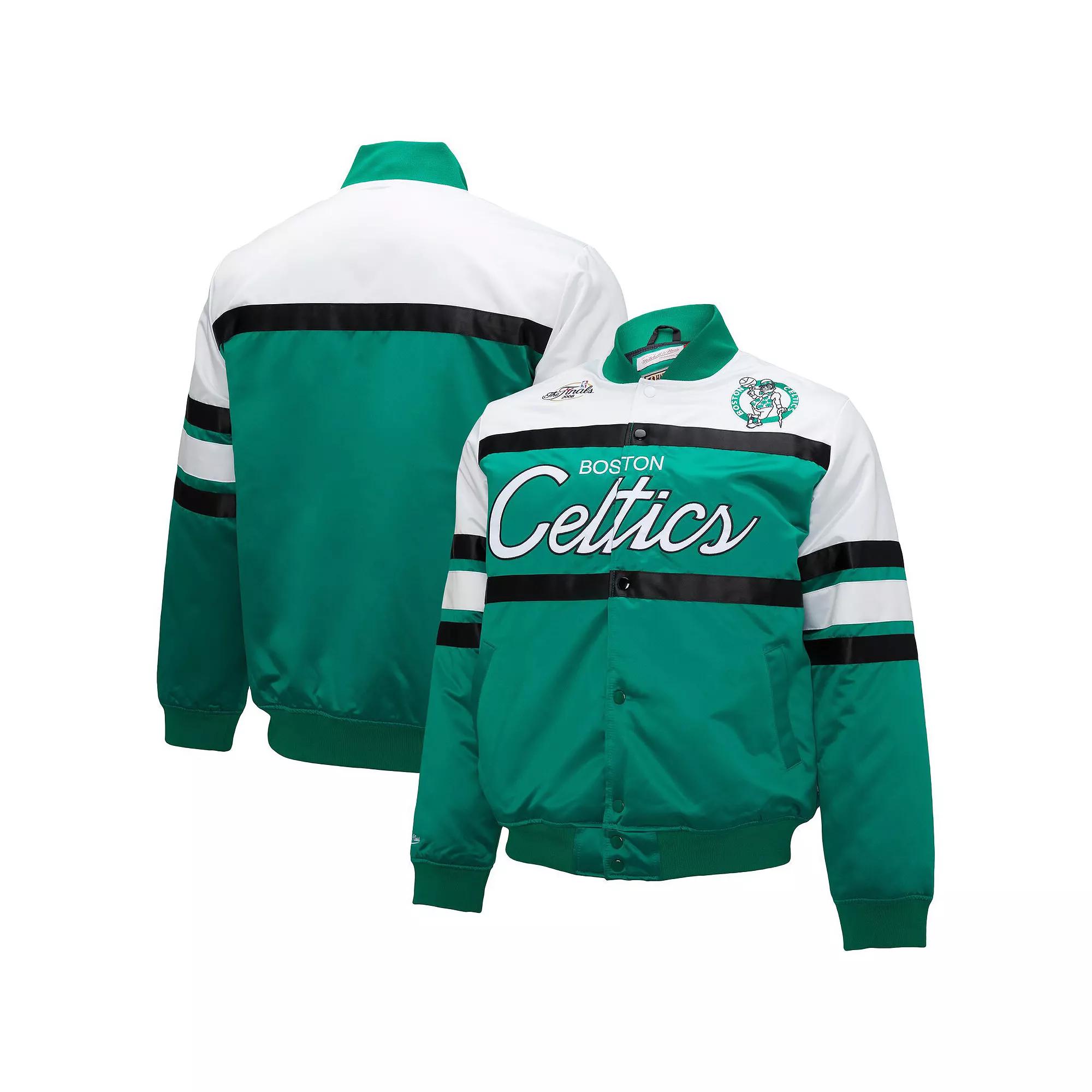 Men's Mitchell & Ness Kelly Green/White Boston Celtics Big & Tall Heavyweight Full-Snap Satin Jacket,  Product Image