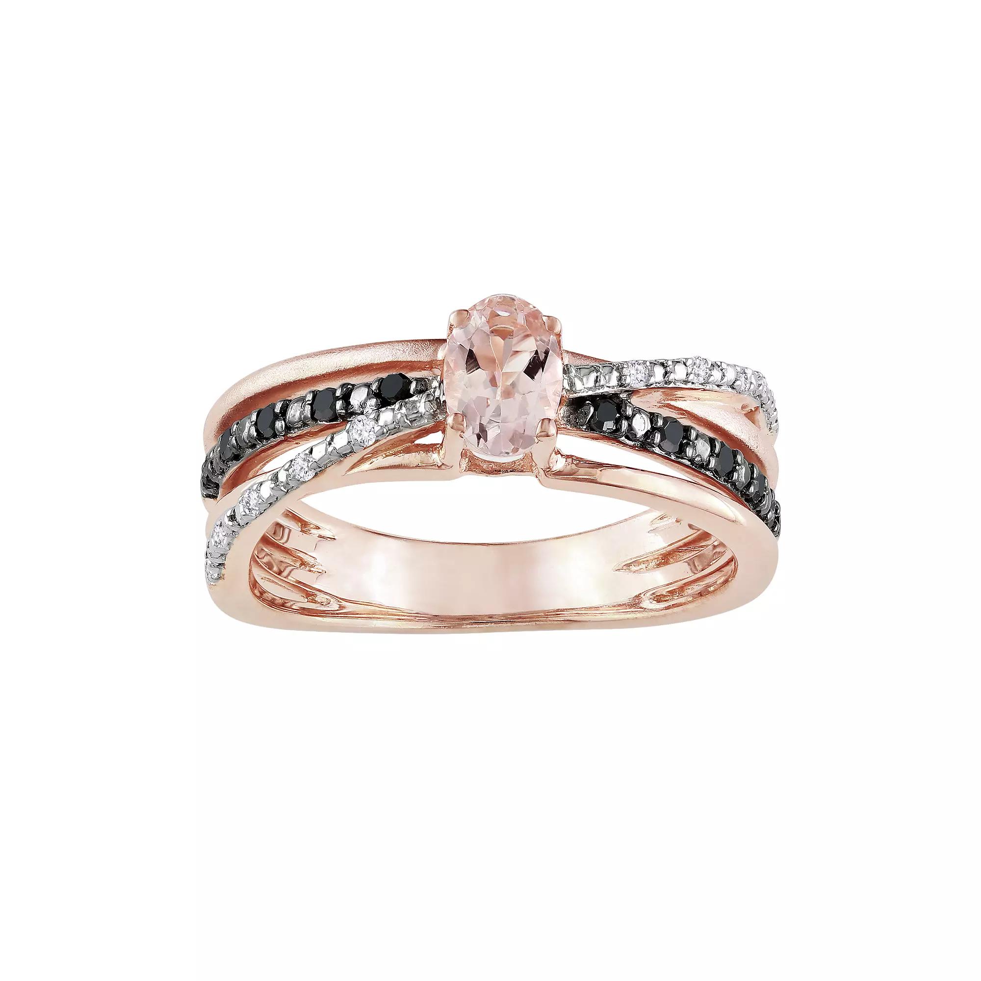 Stella Grace 14k Rose Gold Over Sterling Silver Morganite and Black and White Diamond Accent Crisscross Ring, Women's,  Product Image