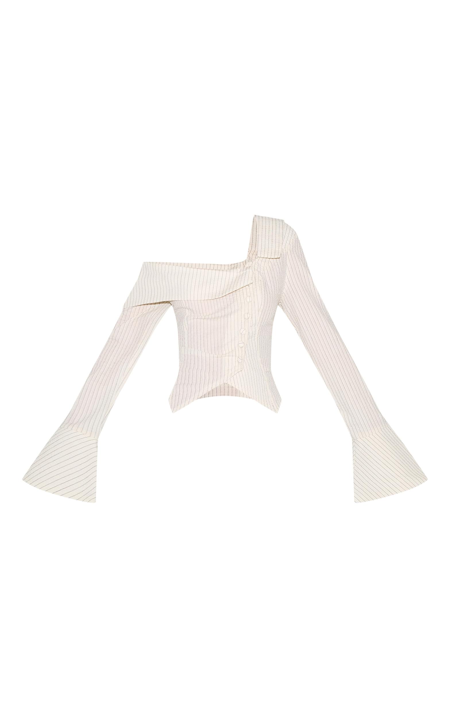 Cream Pinstripe Bardot Asymmetric Top Product Image