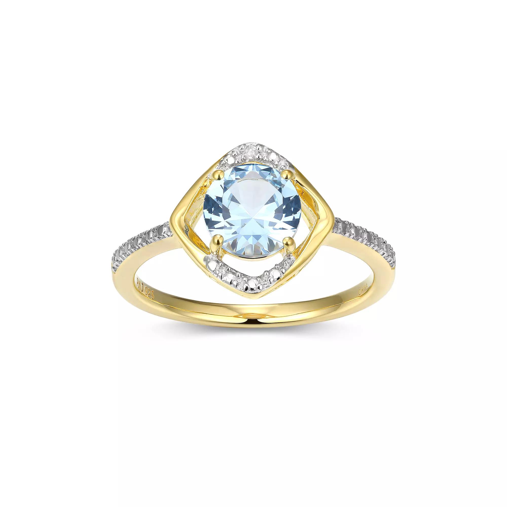 18k Gold Plated Sterling Silver Gemstone & Diamond Accent Halo Ring, Women's, Size: 6, March Synthetic Spinel Product Image