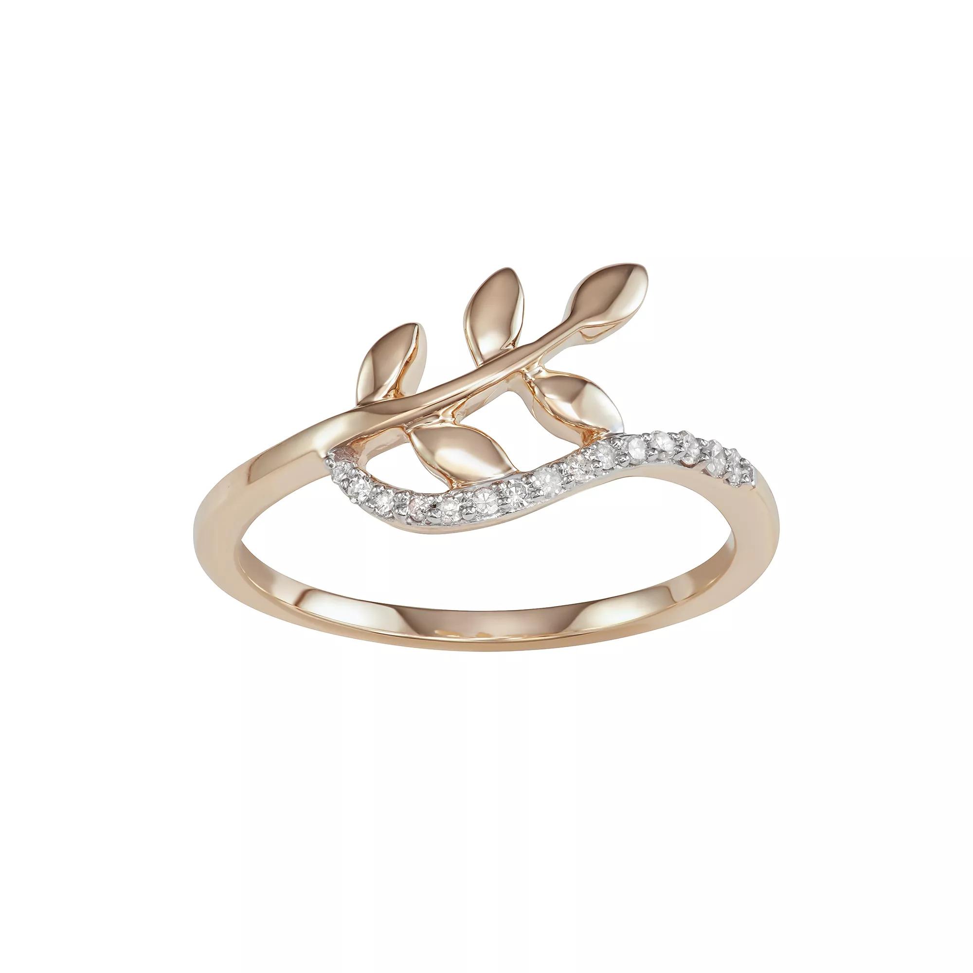 10k Gold Diamond Accent Leaf Ring, Women's, Size: 8 Product Image