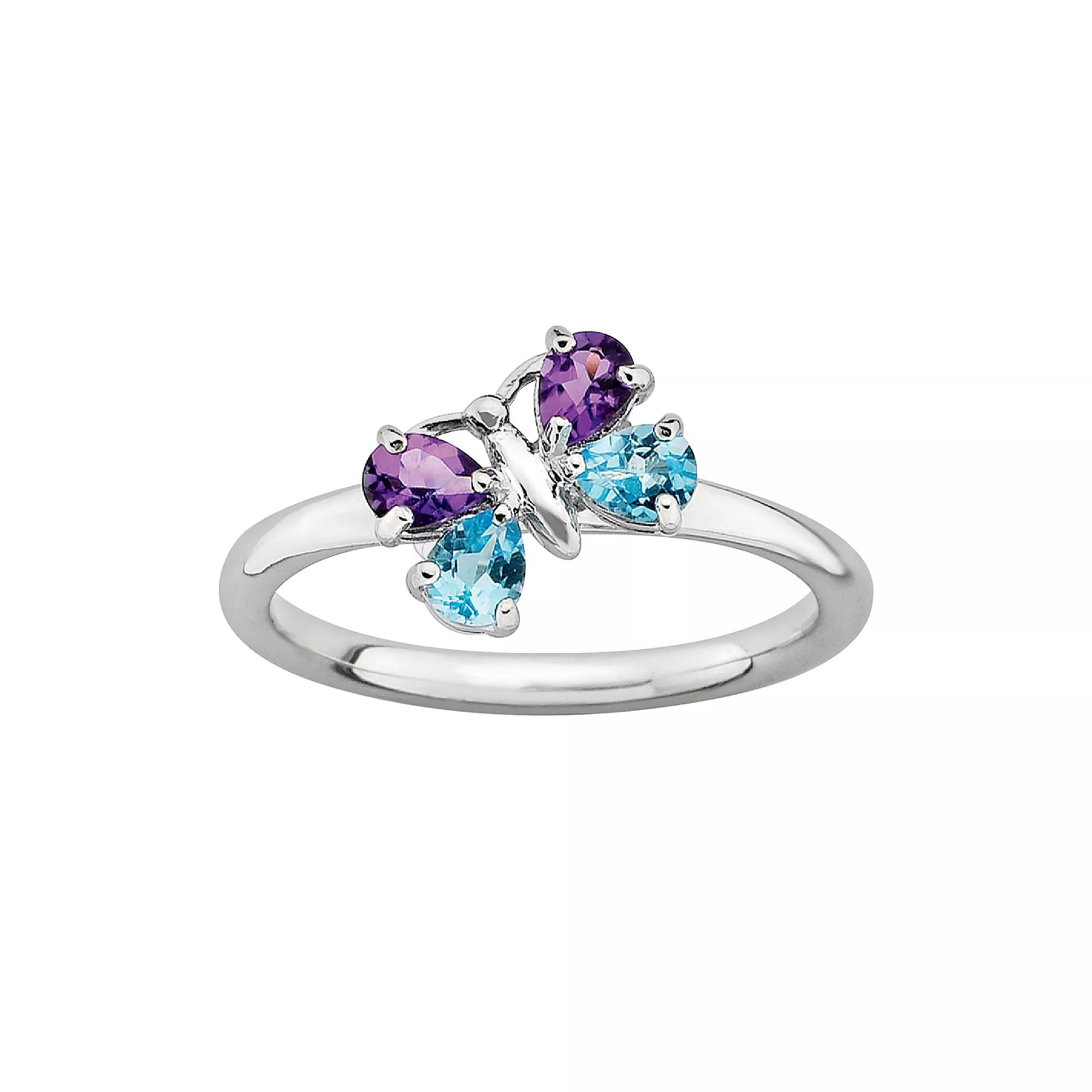 Stacks & Stones Sterling Silver Amethyst & Blue Topaz Butterfly Stack Ring, Women's, Size: 10, Multicolor Product Image