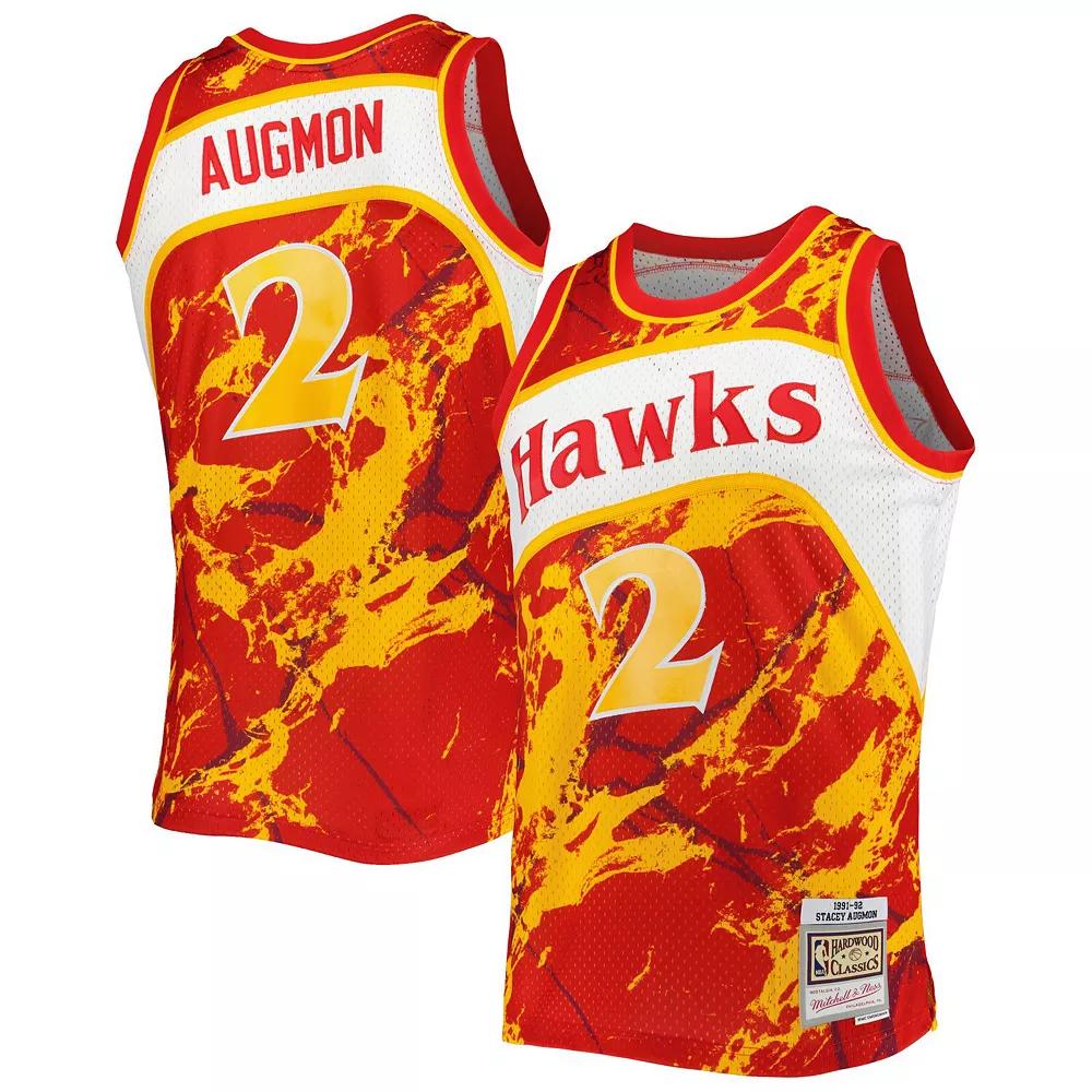 Men's Mitchell & Ness Stacey Augmon Red Atlanta Hawks 1991-92 Hardwood Classics Marble Swingman Jersey, Size: Medium Product Image