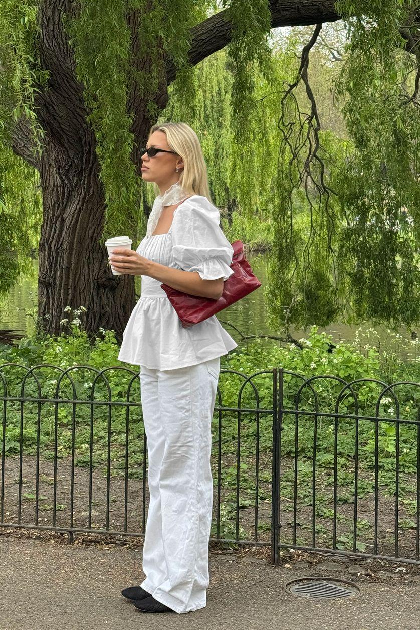 Linen Blend Tie Back Blouse Product Image