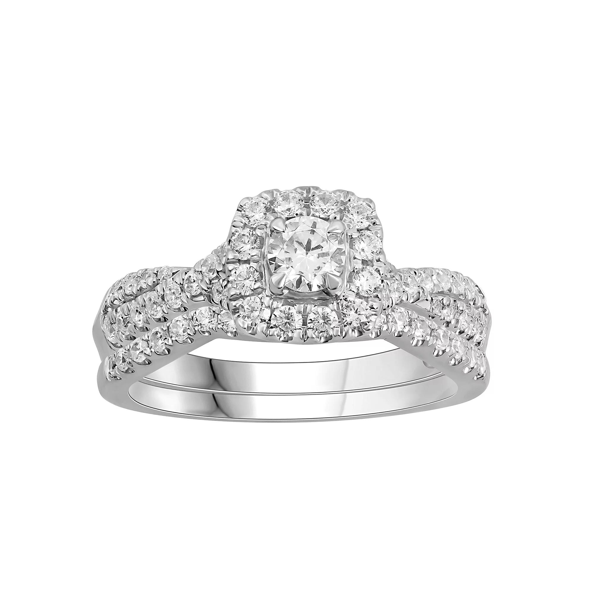 Platinum 1 Carat T.W. Diamond Cushion Halo Engagement Ring Set, Women's, Size: 8, White Product Image