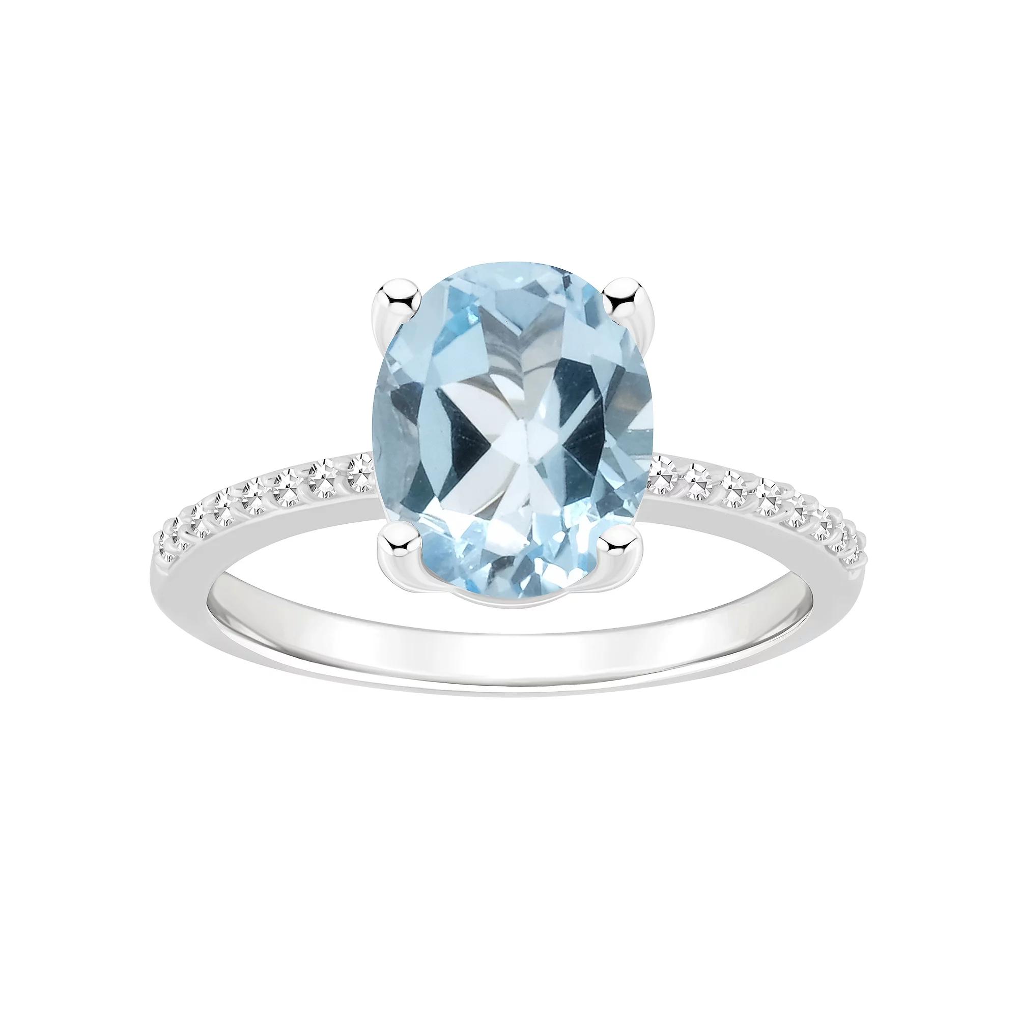 Alyson Layne Sterling Silver 10 mm x 8 mm Oval Gemstone & 1/10 Carat T.W. Diamond Ring, Womens Blue Topaz Product Image