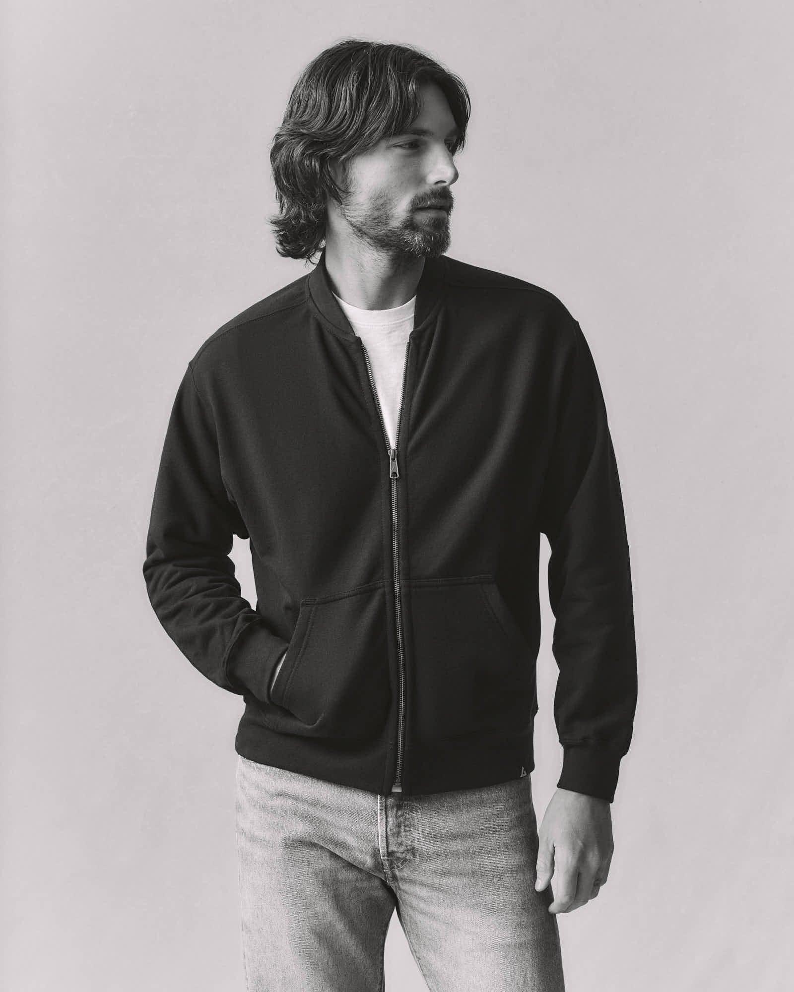 Men's Fleece Bomber Jacket - Black Male Product Image