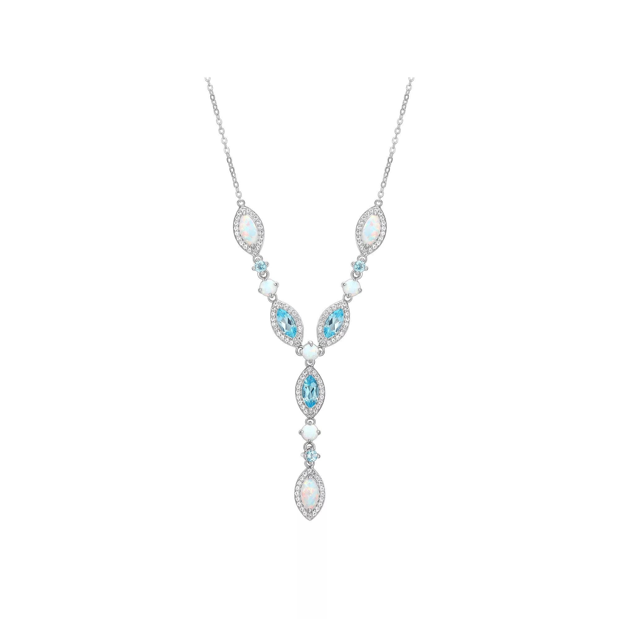 Lab-Created Opal, Lab-Created White Sapphire & Blue Topaz Y Necklace, Women's, Size: 18", Silver Tone Product Image