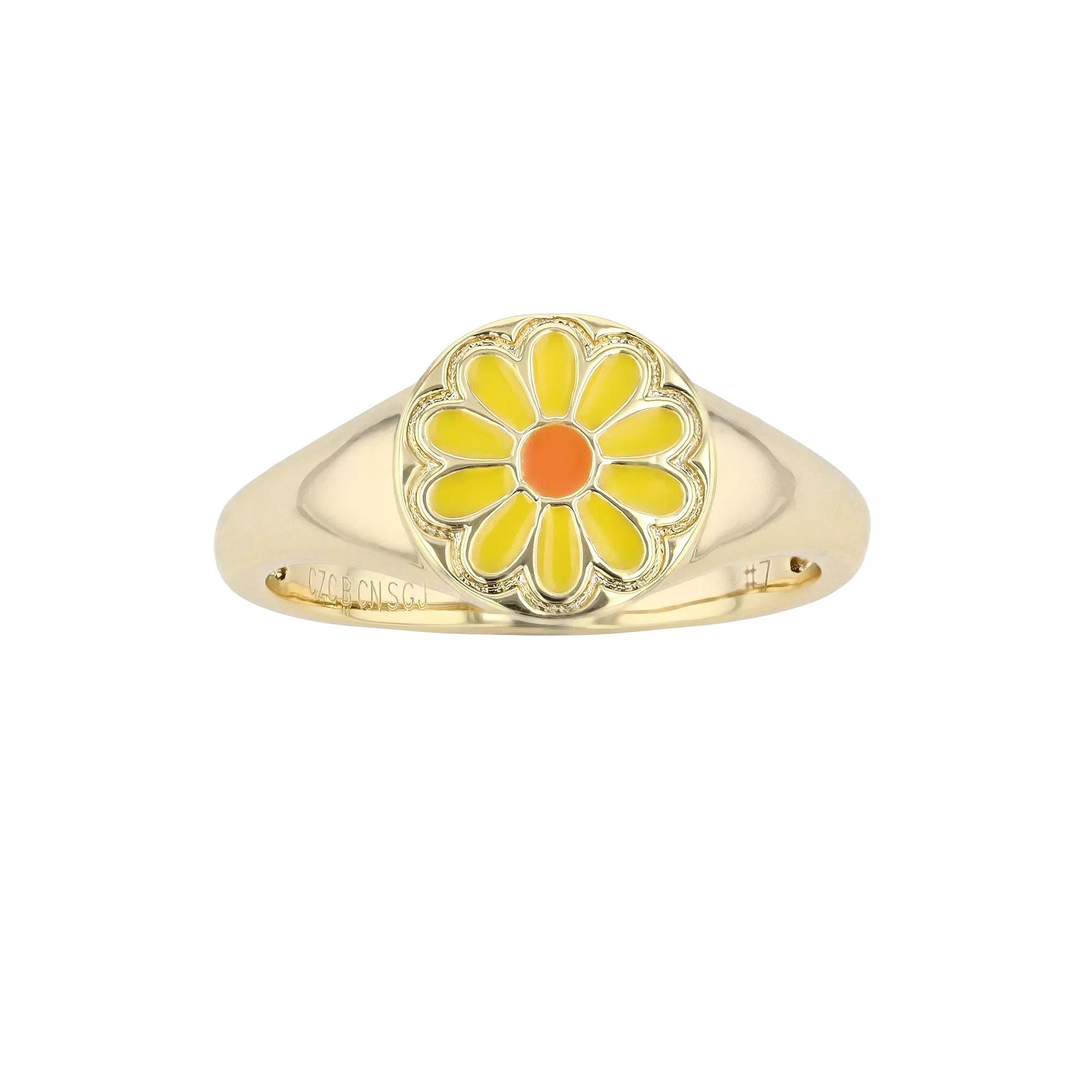 Gold Tone Yellow Enamel Flower Ring, Womens Product Image