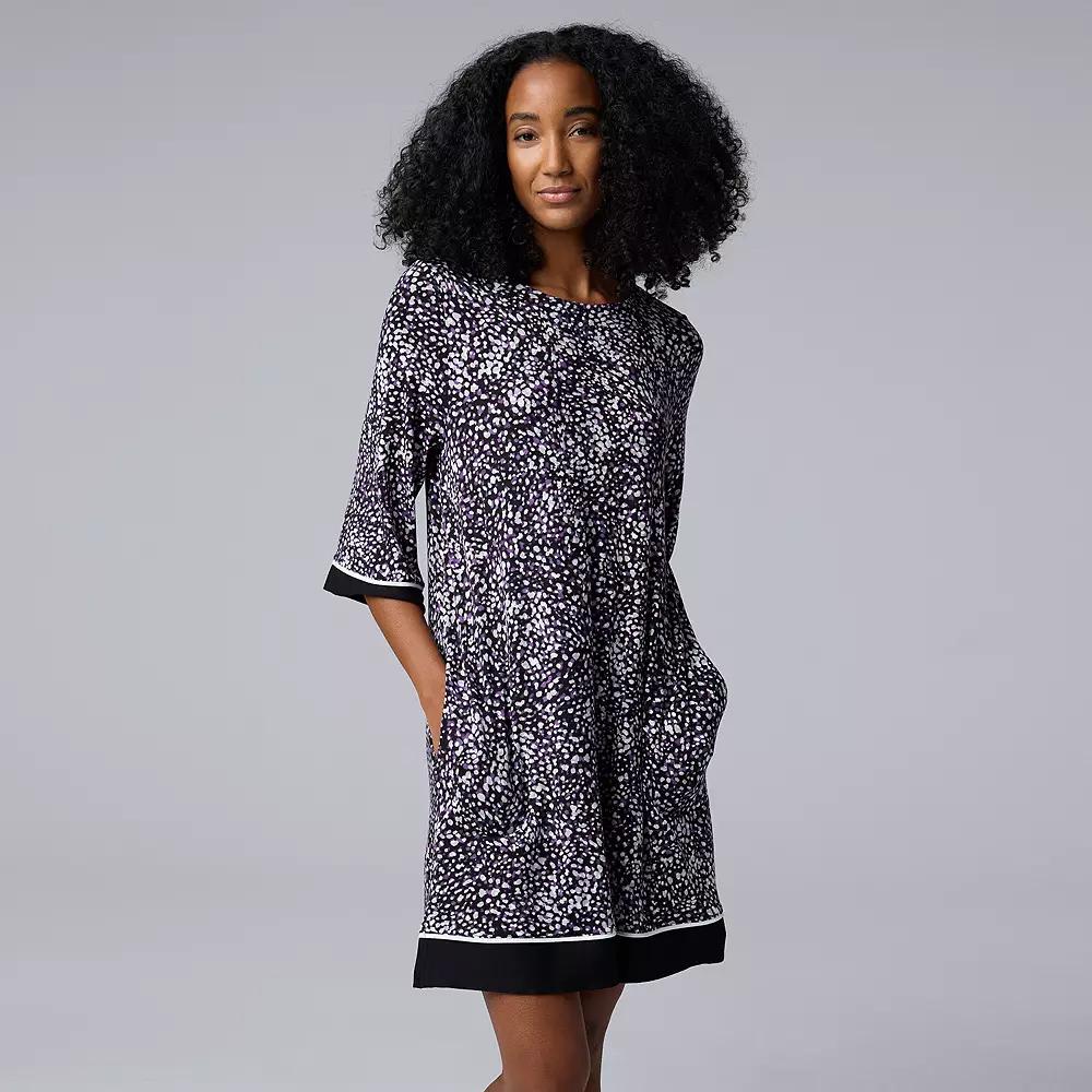 Women's Simply Vera Vera Wang 3/4 Sleeve Crewneck Sleepshirt, Size: XXL, Black Texture Product Image