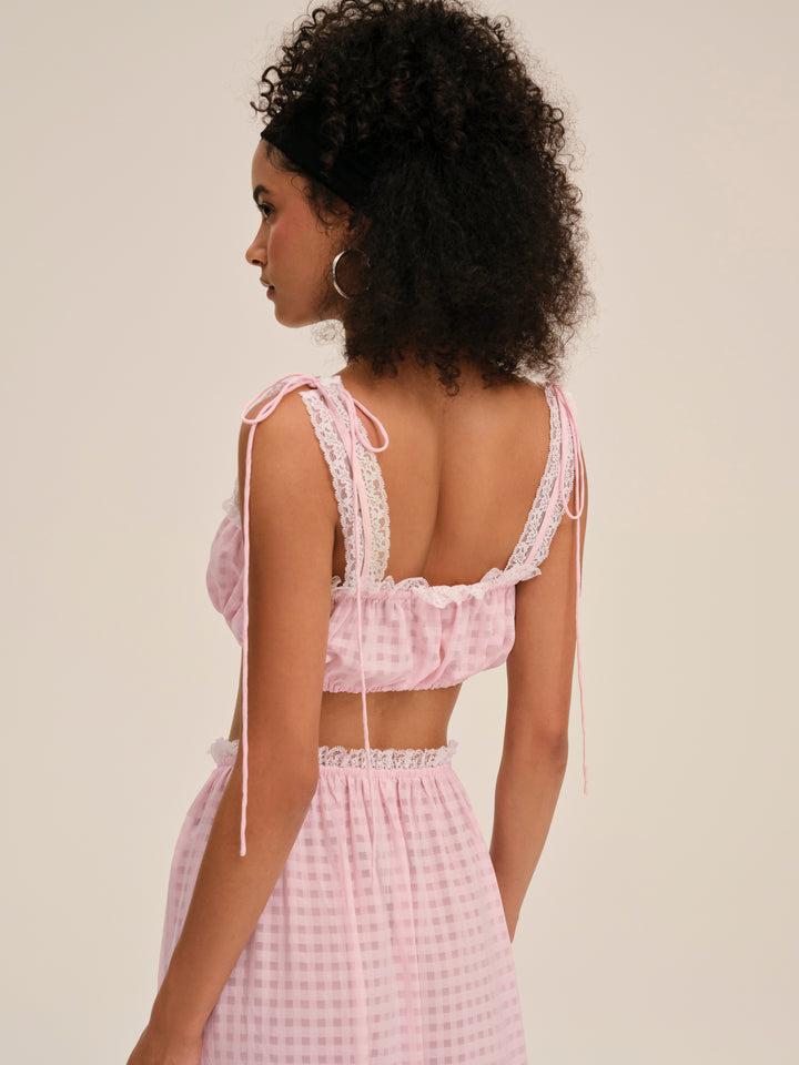 Ginny Gingham Midi Skirt — Pink Product Image