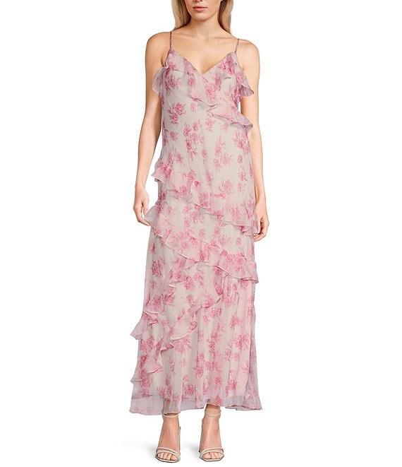 B. Darlin Spaghetti Strap V-Neck Ruffle Skirt Dress Product Image