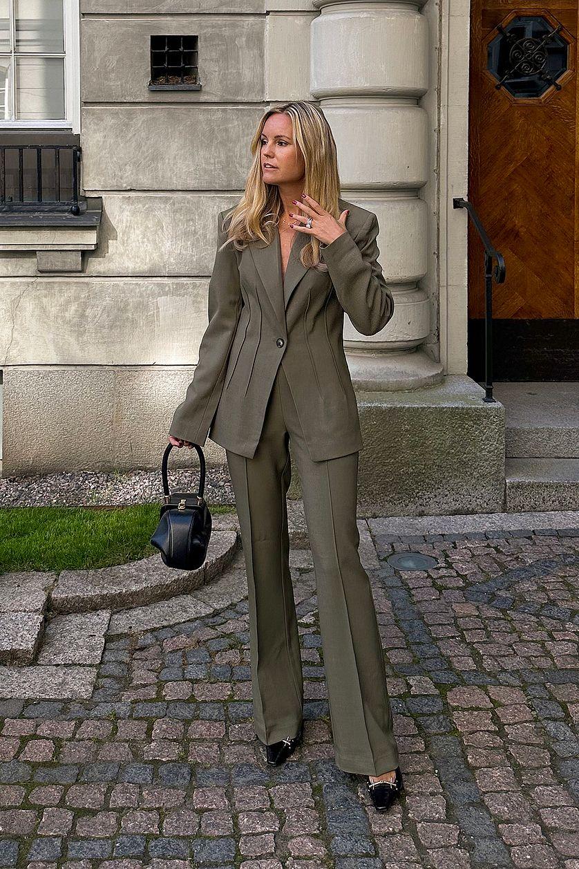 Flared Mid Waist Suit Pants Product Image