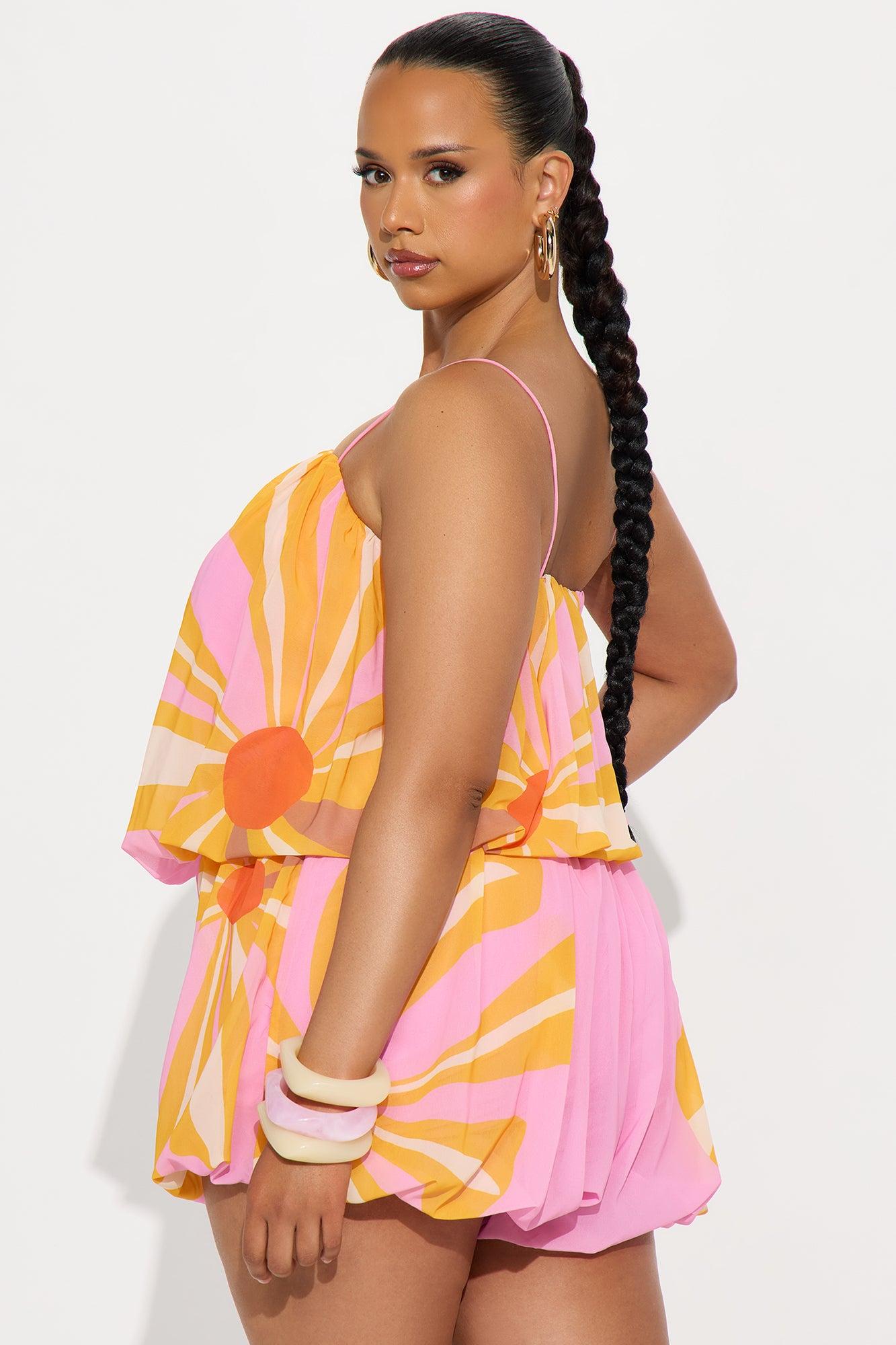 Calista Chiffon Bubble Hem Romper - Pink/combo Product Image