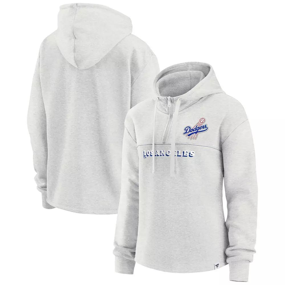 Women's Fanatics Branded Oatmeal Los Angeles Dodgers True Classics Legacy Quarter-Zip Hoodie, Size: XL, Team Product Image