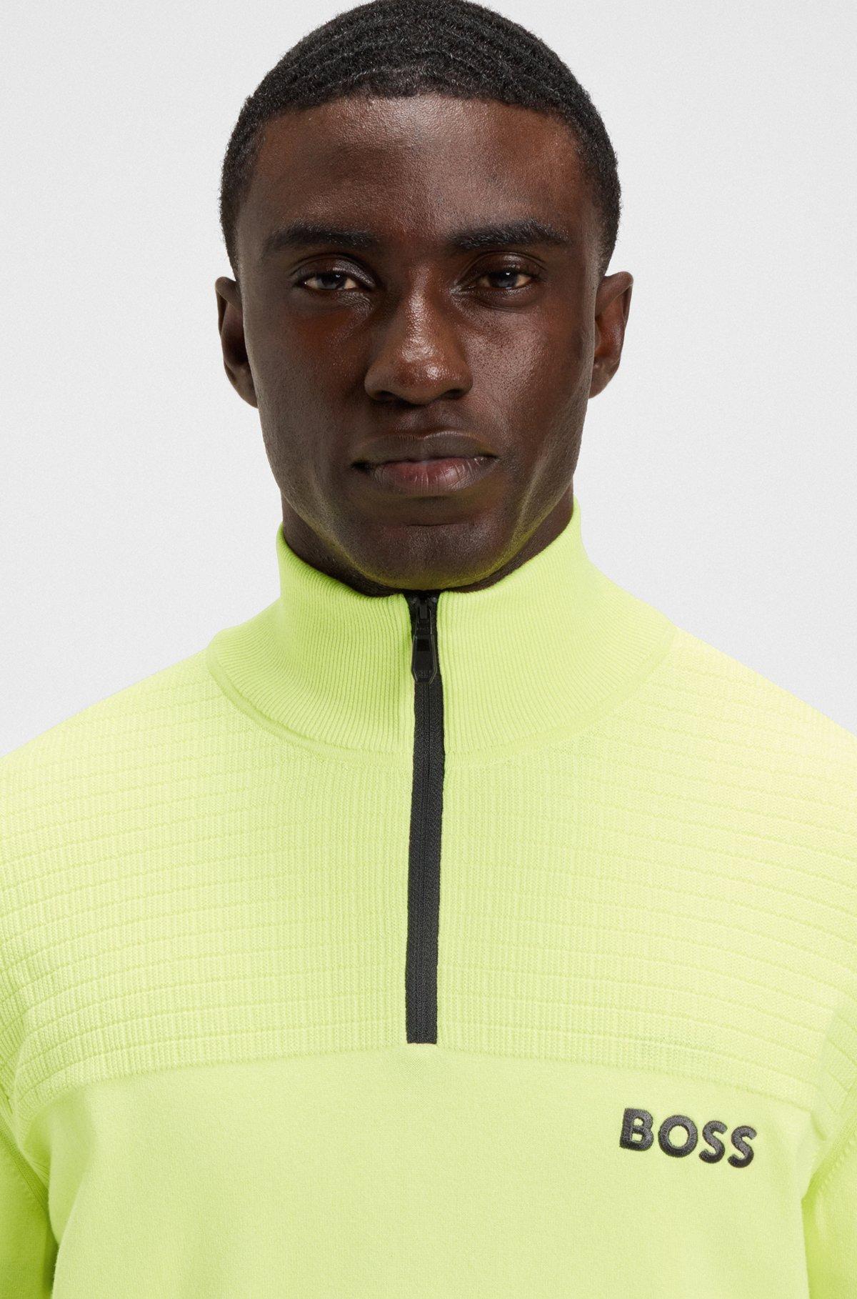 BOSS - Water-repellent cotton sweater with zip neck - Light Green Product Image