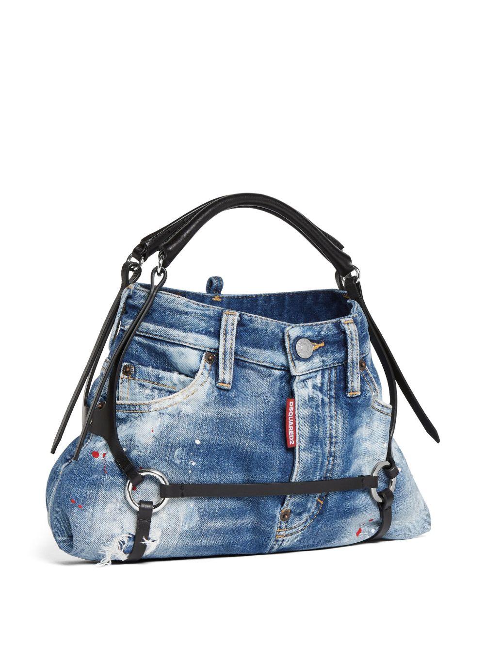leather-trim denim tote bag Product Image