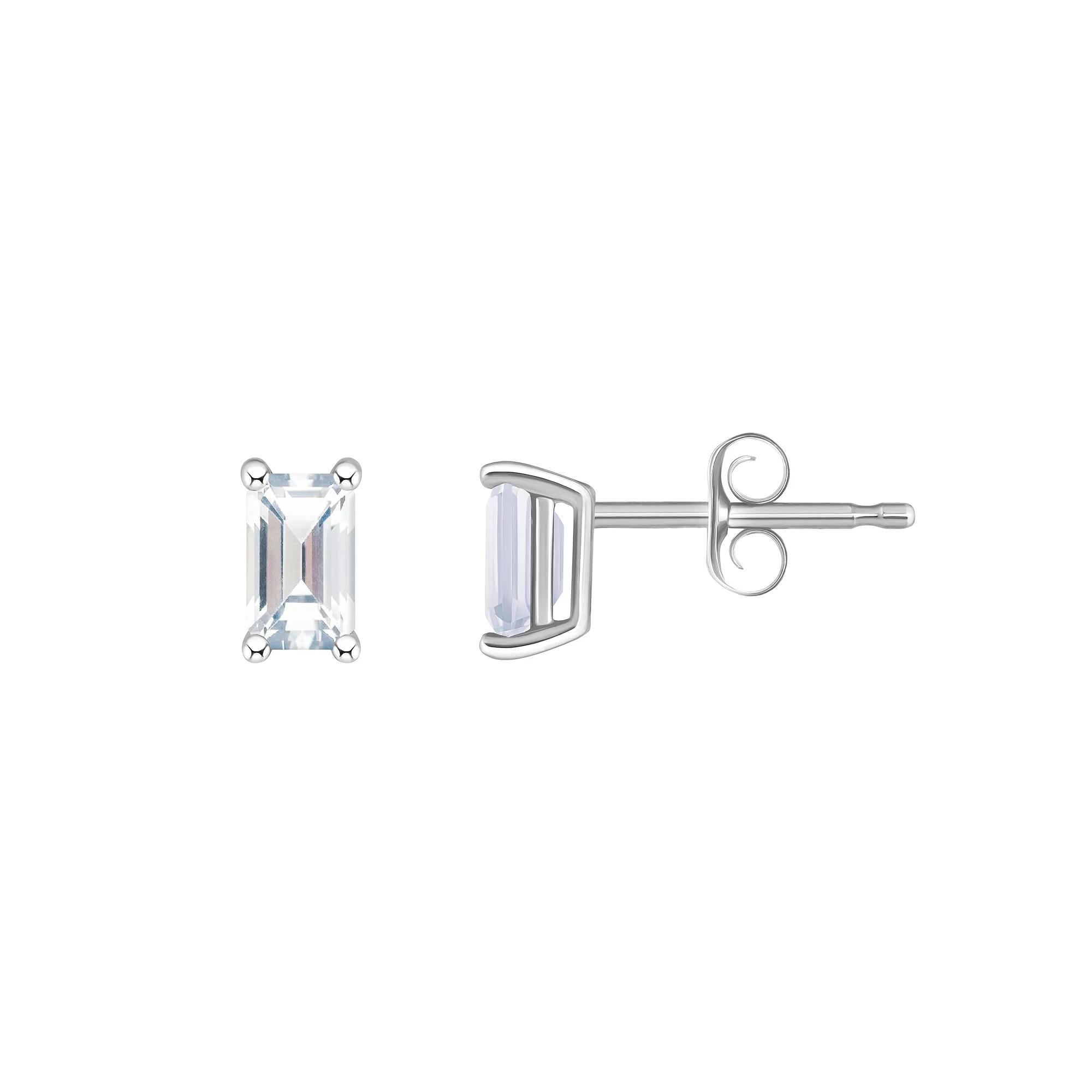 14k White Gold Emerald Cut Birthstone Stud Earrings, Women's, White Topaz Apr Product Image