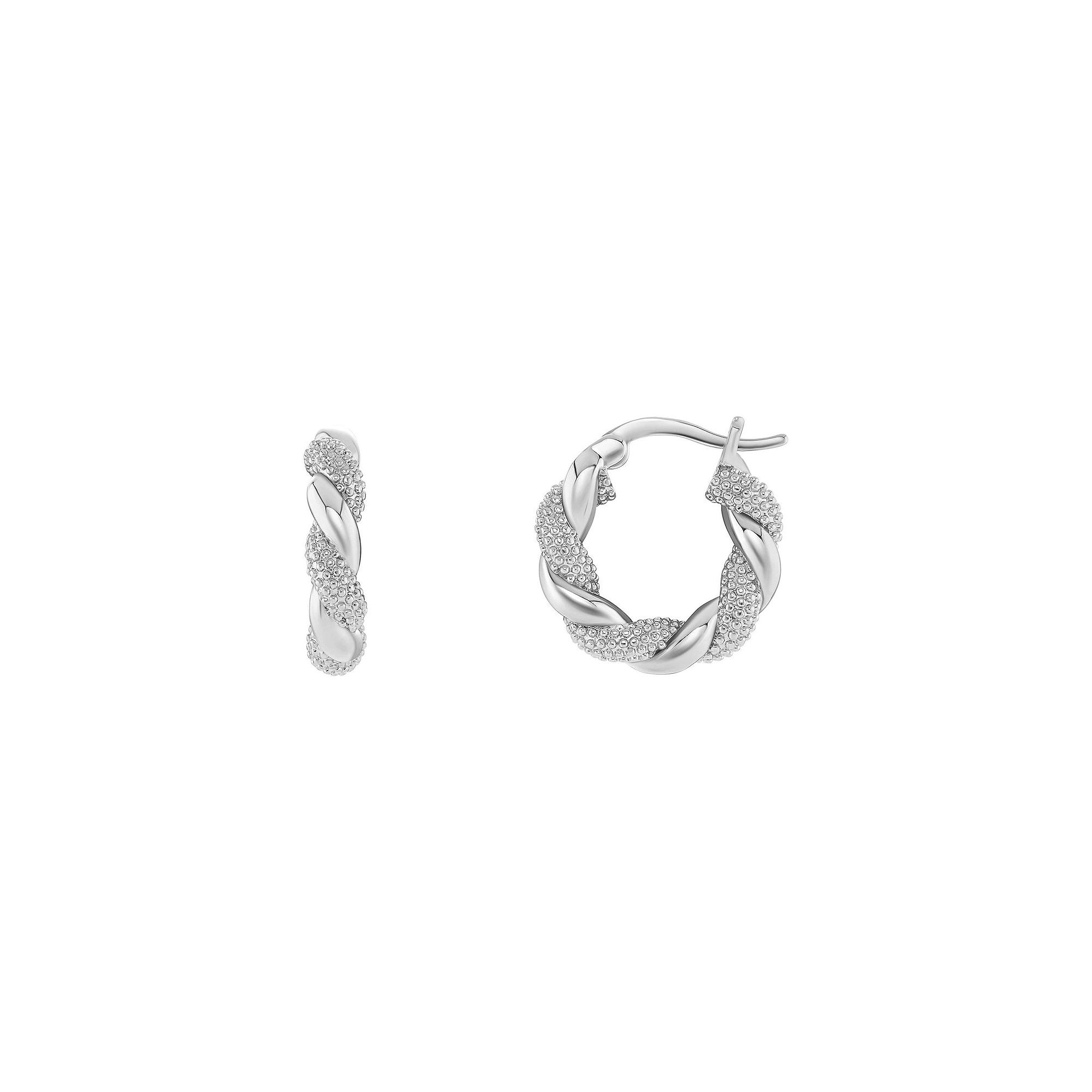 PRIMROSE Silver Tone Polished & Textured Twisted Huggie Earrings, Womens Product Image