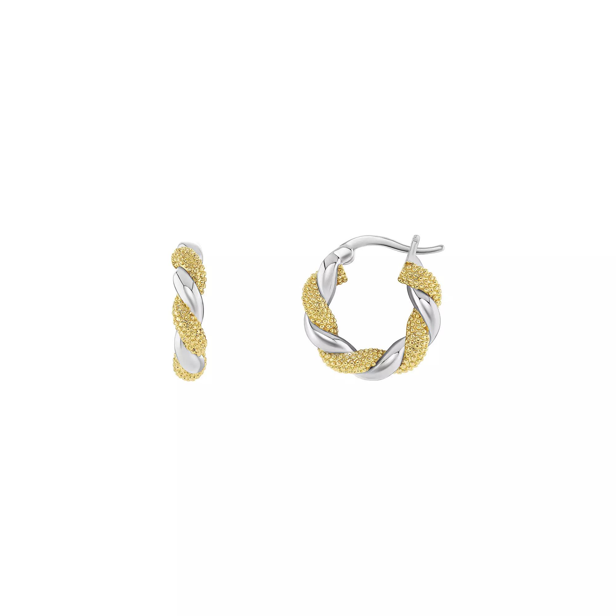 PRIMROSE Silver Tone Polished & Textured Twisted Huggie Earrings, Women's, Two Tone Product Image