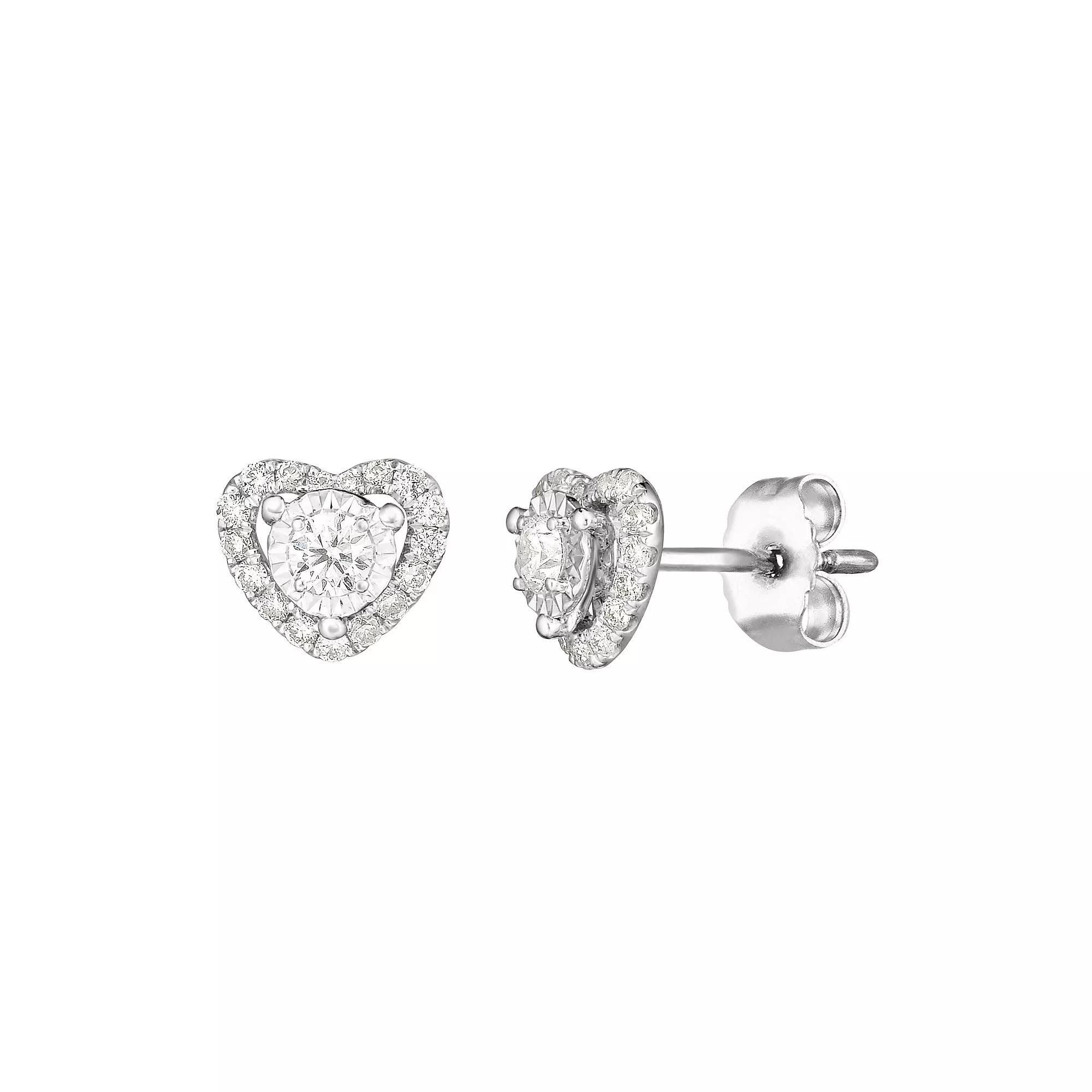 10k White Gold 1/4 Carat T.W. Diamond Heart Stud Earrings, Women's Product Image