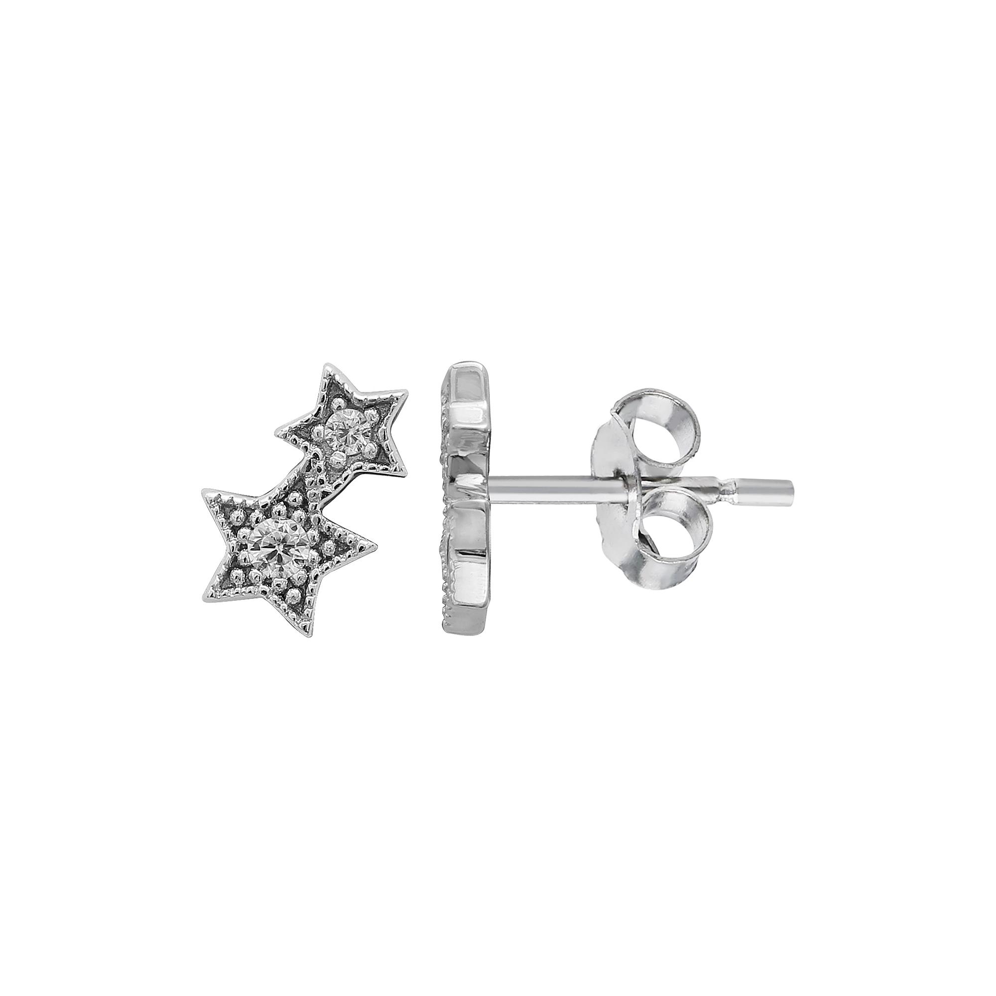 PRIMROSE Sterling Silver Cubic Zirconia Double Star Stud Earrings, Women's, Silver Tone Product Image