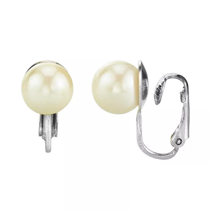 1928 Simulated Pearl Clip-On Earrings, Women's, Silver Tone Product Image