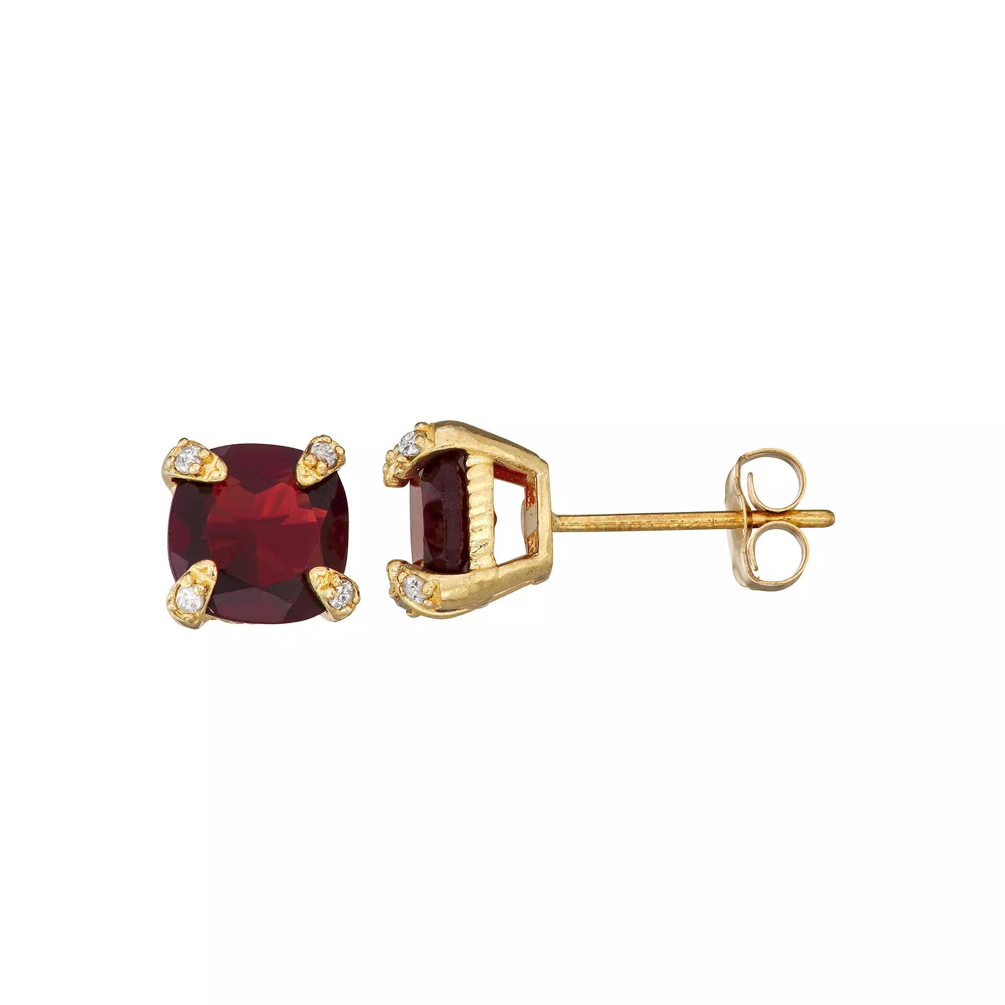 Designs by Gioelli 10k Gold Gemstone Diamond Accent Stud Earrings, Women's, Red Product Image