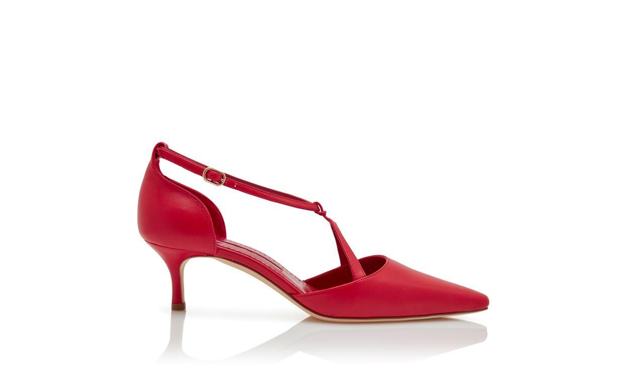 NOLA Red Nappa Leather T-Bar Pumps  Product Image