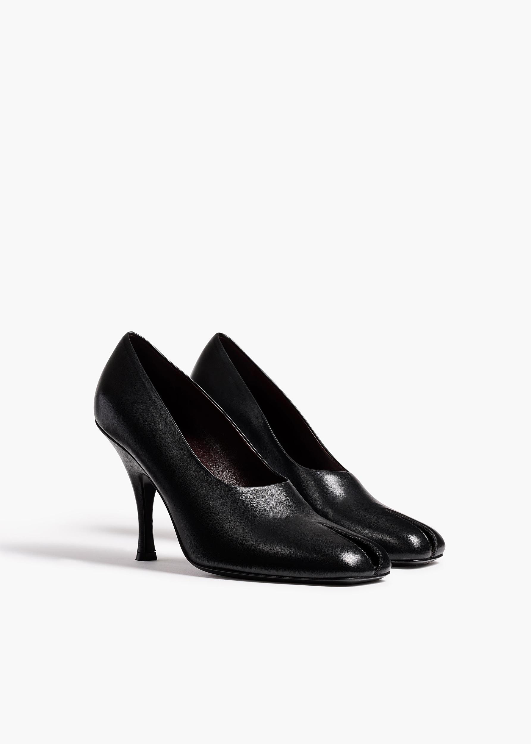 Eva Peep Toe Pump in Black Leather Product Image